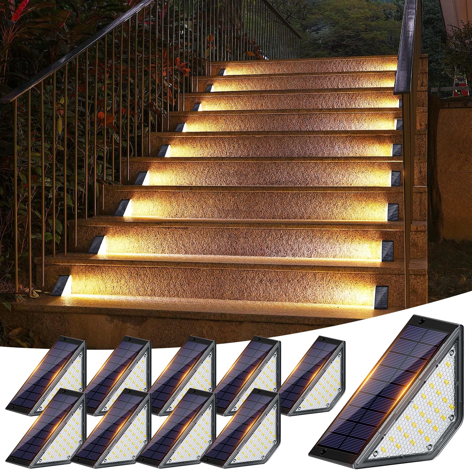 Shuniu Solarlampen für Außen Garten, LED Gartenlampen für Innenhöfe Dekoration, Terrasse, Zaun, Pathway, Stufen und Treppen, LED Wegeleuchten IP65 Wasserdicht Outdoor Balkon Boden, 10 Stück