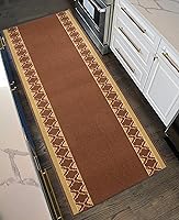 Vista 2 de Alfombras de pasillo lavables con borde enrejado, tamaño personalizado, 26 pulgadas de ancho, 8 pies (marrón)