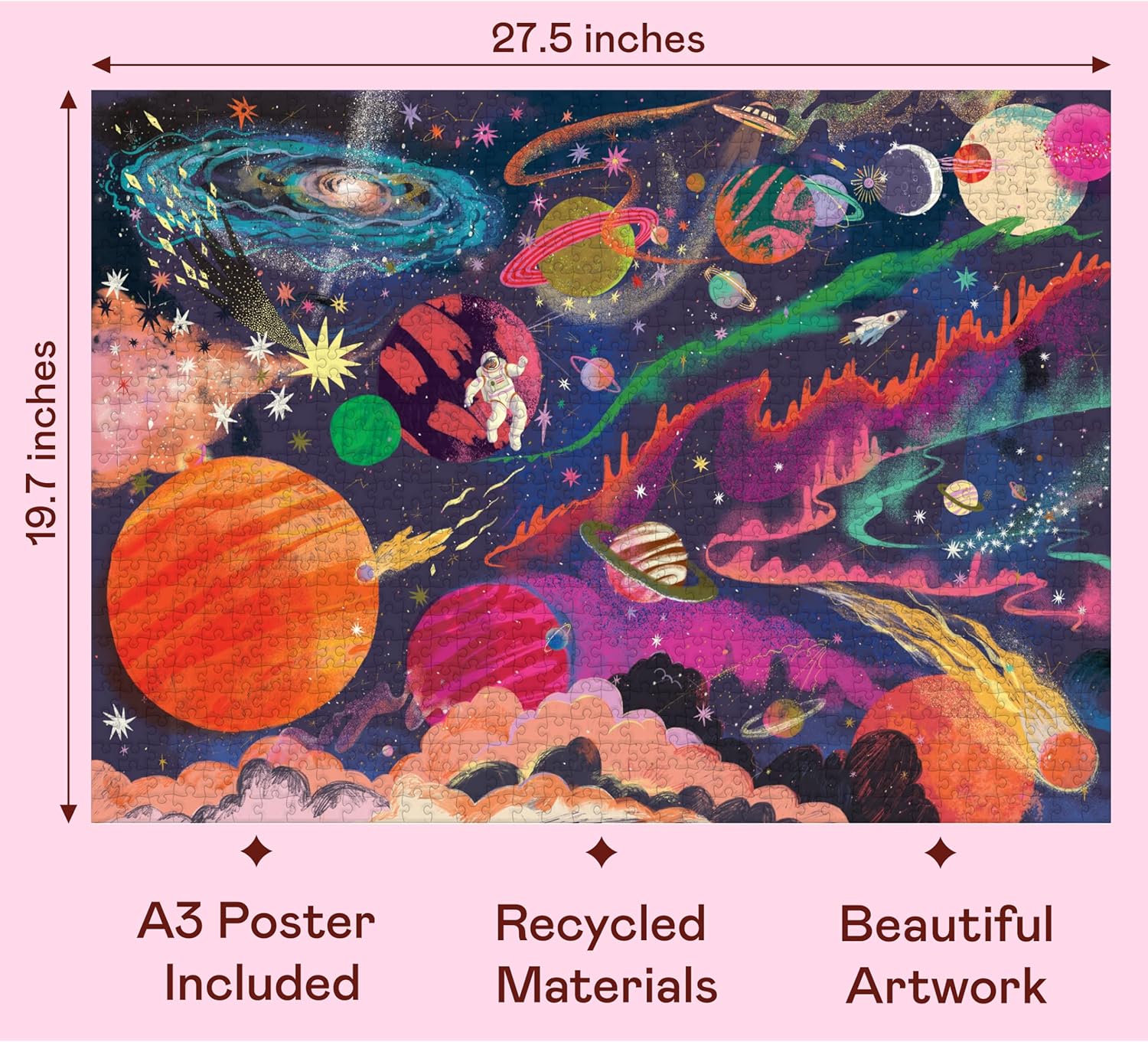 Elena Essex Puzzles for Adults 1000 Pieces - Outer Space, 1000 Piece Puzzle for Adults, Jigsaw Puzzles 1000 Pieces, Solar System Planet Spaceman Moon Space Puzzle, Size 28x20 inches