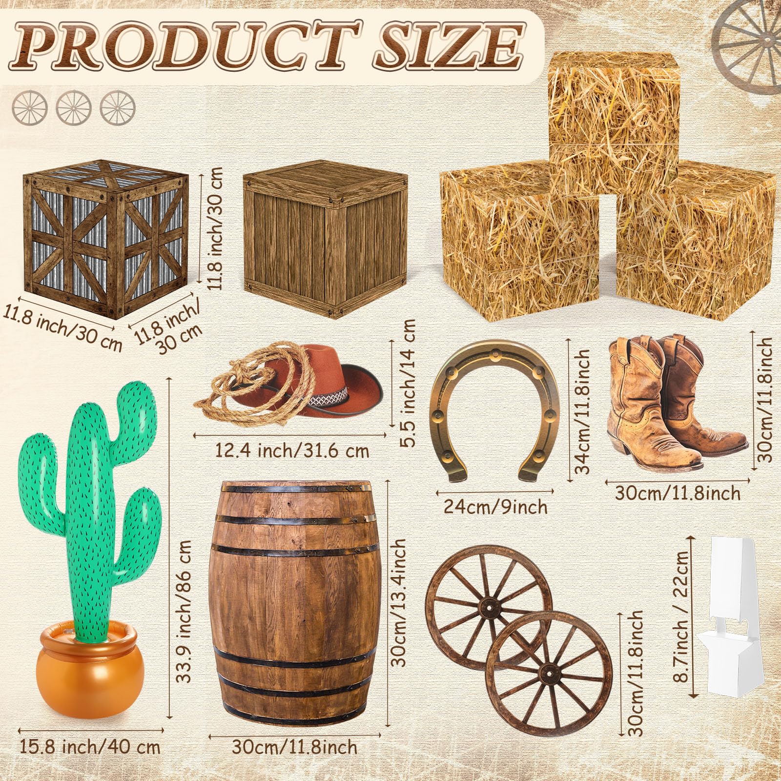 Soulchen Western Cowboy Party Decorazioni Balle di Fieno Scatole Banner Decor | Balle di fieno a tema cowboy occidentale, per decorazione, forniture per feste selvaggio West