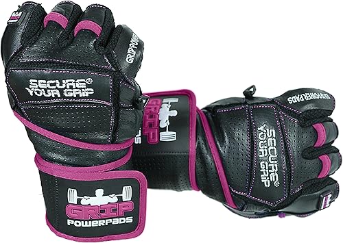 Miniatura 5 de Grip Power Pads Leather Gym Gloves for Women  Built-in 2" Wrist Wraps, Pink Weightlifting, Powerlifting, Bodybuilding Workout