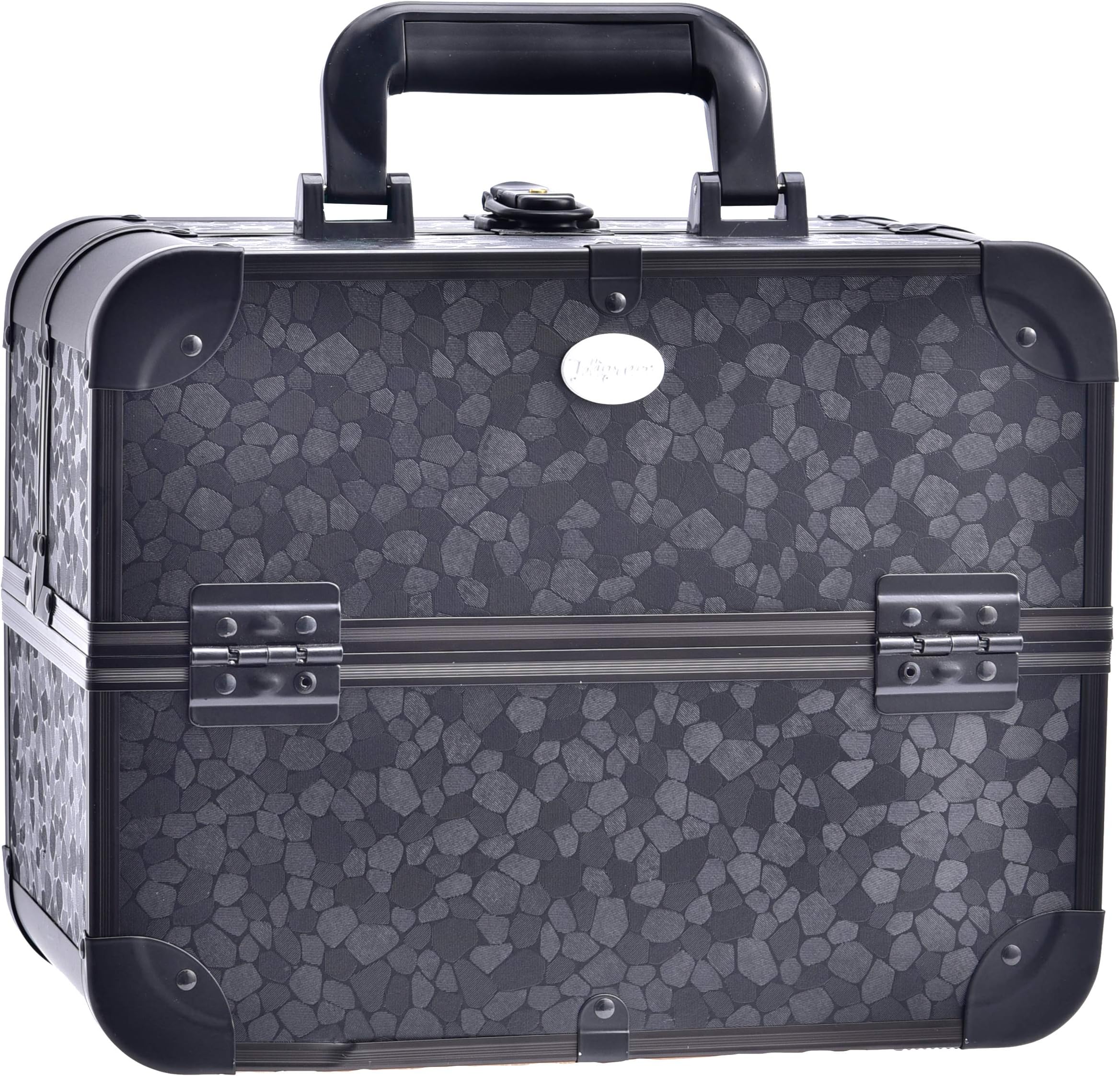 Joligrace Makeup Train Case Professional 12 inch Large Black Organizer Box Cosmetic Travel Storage Portable Lockable with 4 Trays and Mirror