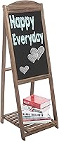 Vista 3 de MyGift Letrero rústico de madera marrón con marco en A de 4 pies con estante de exhibición, tablero de notas de caballete borrable