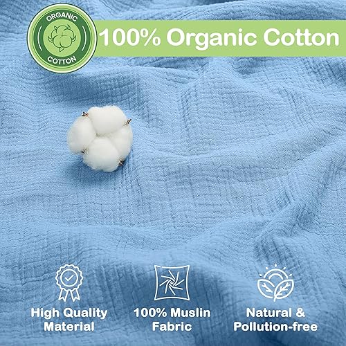 Miniatura 2 de 100% Organic Cotton Muslin Baby Blanket - 47 x 47 Inch Breathable Muslin Swaddle Blanket, Hypoallergenic Double-Layer, Soft and Cozy Blankets for