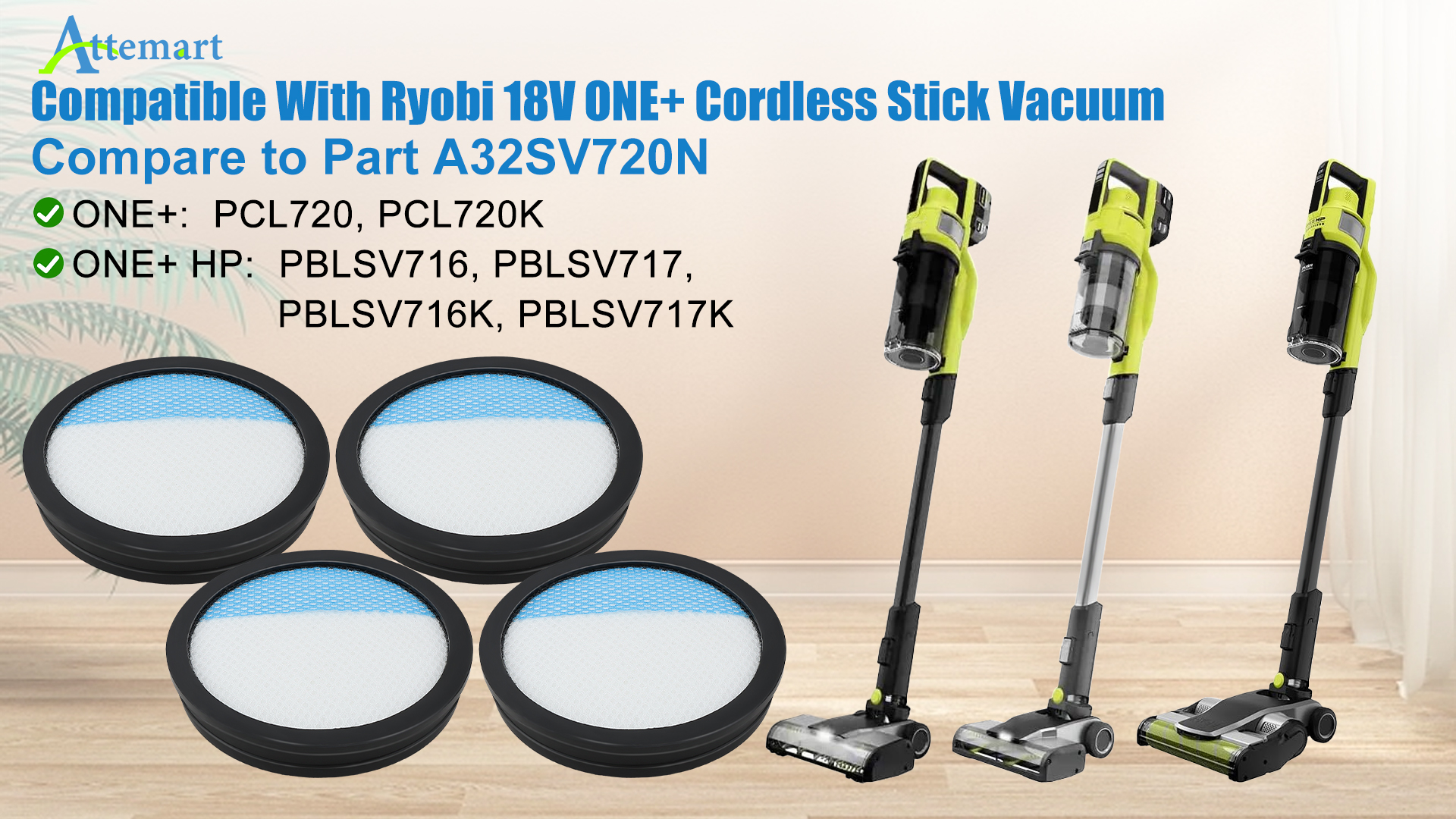 Image of Filter for Ryobi 18V ONE+ PCL720 ONE+ HP PBLSV716, PBLSV717 Cordless Vacuum