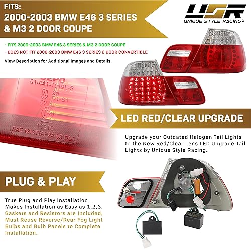 Miniatura 4 de DEPO 00-03 E46 - Juego de luces traseras traseras LED estilo europeo mejoradas (izquierda + derecha, interior + exterior) compatible con BMW E46