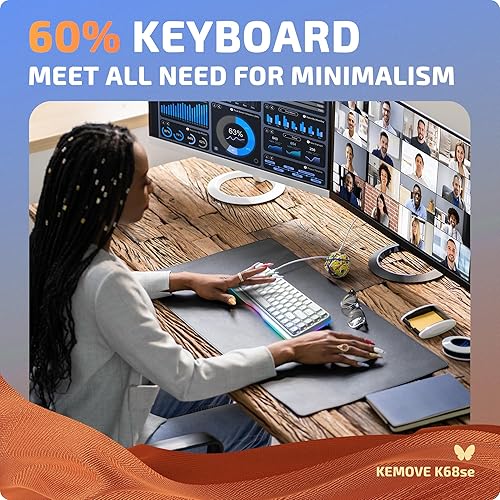 Miniatura 6 de KEMOVE K68se Teclado mecánico para juegos, teclado RGB 60% con interruptor lineal rojo, blanco