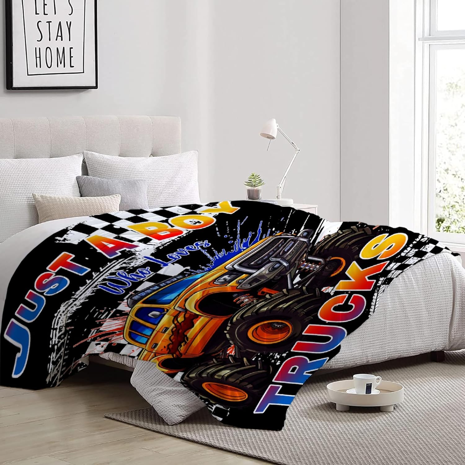 Trucks Blanket, Just A Boy Who Loves Trucks Gifts for Kids, Car Themed Flannel Blankets, Soft Cozy Lightweight Throws Gifts for Truck Lovers & Boys 40x50 Inch for Kid - Image 4
