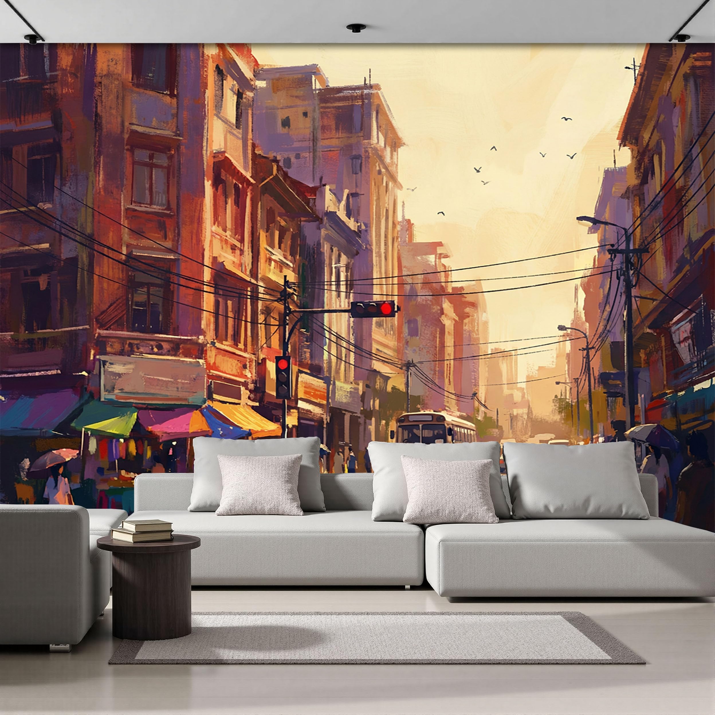 Papier peint 3D effet peinture à l'huile jaune chaud poster mural 250x175
