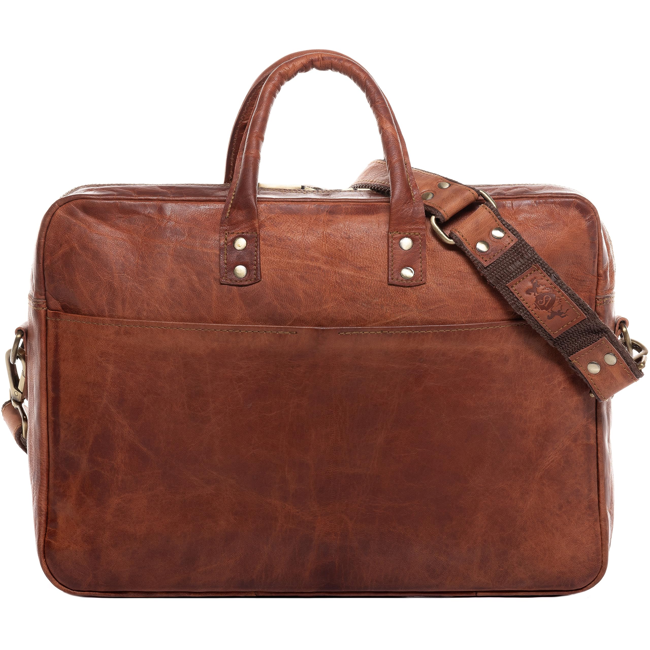 SID & VAIN Sac Ordinateur Portable Cuir véritable 15 Pouces Cedar Mallette Professionnelle bandoulière Grand pour Hommes et Femmes Serviette de Travail Etudiante Marron