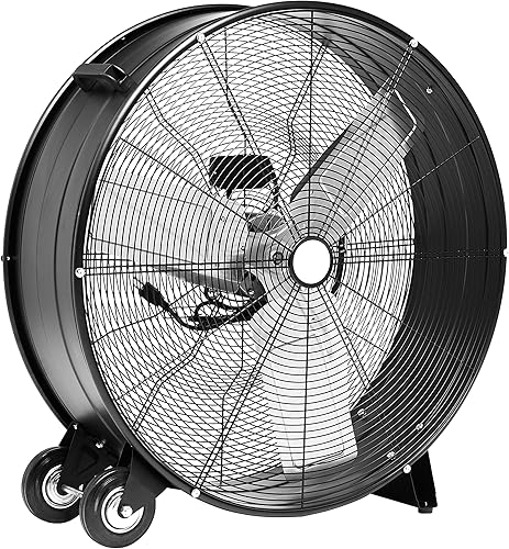 Miniatura 7 de Amazon Basics Ventilador de tambor industrial de alta velocidad de 24 pulgadas y 215 W, portátil, 2 velocidades, flujo de aire de hasta 8820 CFM,