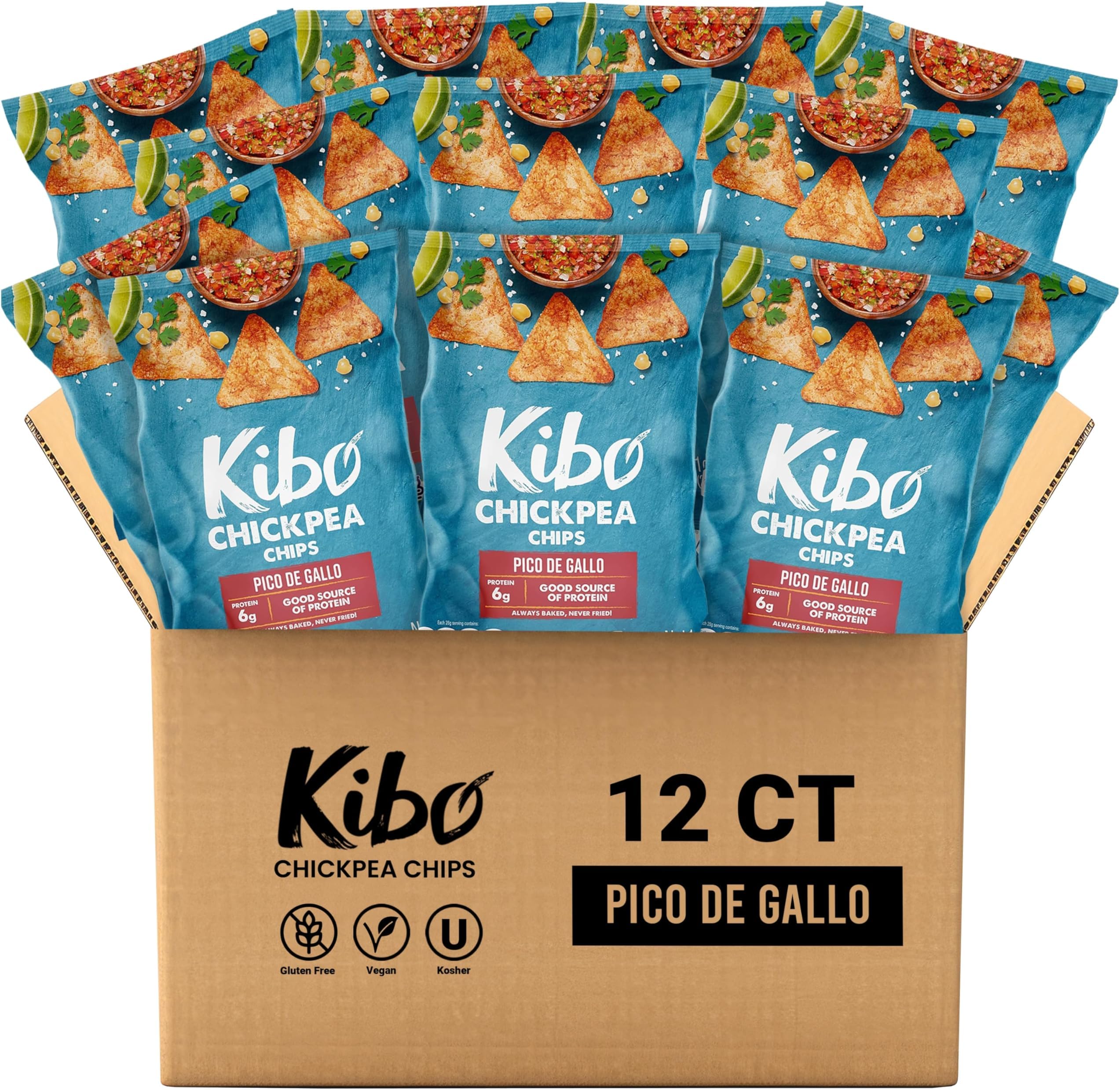 Kibo Chickpea Chips Pico de Gallo - Gluten-Free, Plant-Based, High Protein-Fiber Non-GMO, Vegan, Made with Real Veggies - 1 oz, 12 Pack