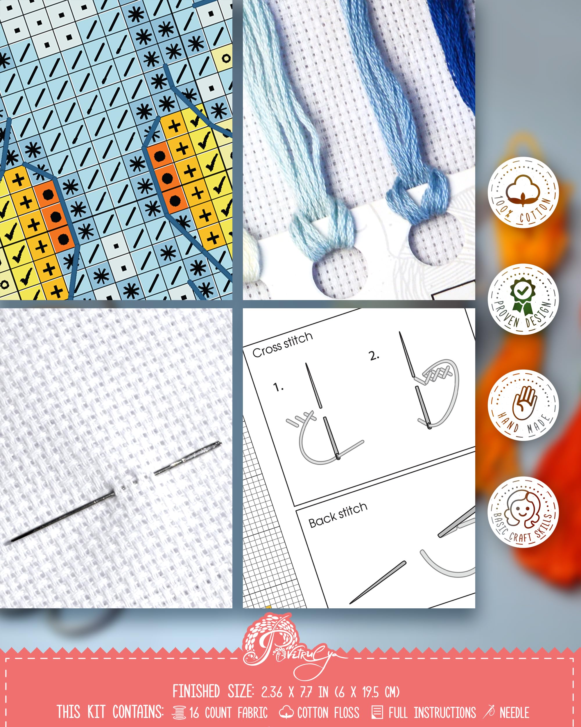 Povitrulya 'Holy Cross' Counted Cross Stitch Bookmark Kit - DIY Embroidery Set For Adults With Paper Pattern, 16-Count Aida Canvas And Presorted Floss