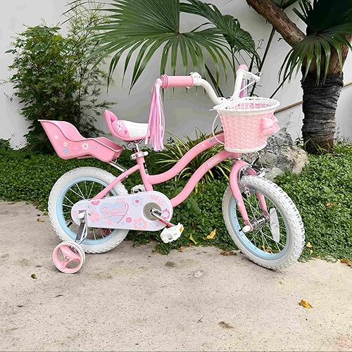 Miniatura 5 de Glerc Petal Girls Bike, 12-18 Inch Kids Bike for Ages 2-9 Years Old Children, Princess Style Kids Bicycle with Training Wheels & Basket & Streamers,
