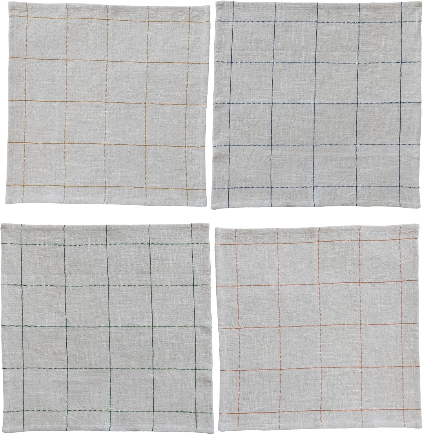 Creative Co-Op 4-Piece 18" Square Woven Cotton Napkins with Grid Pattern, 4 Colors