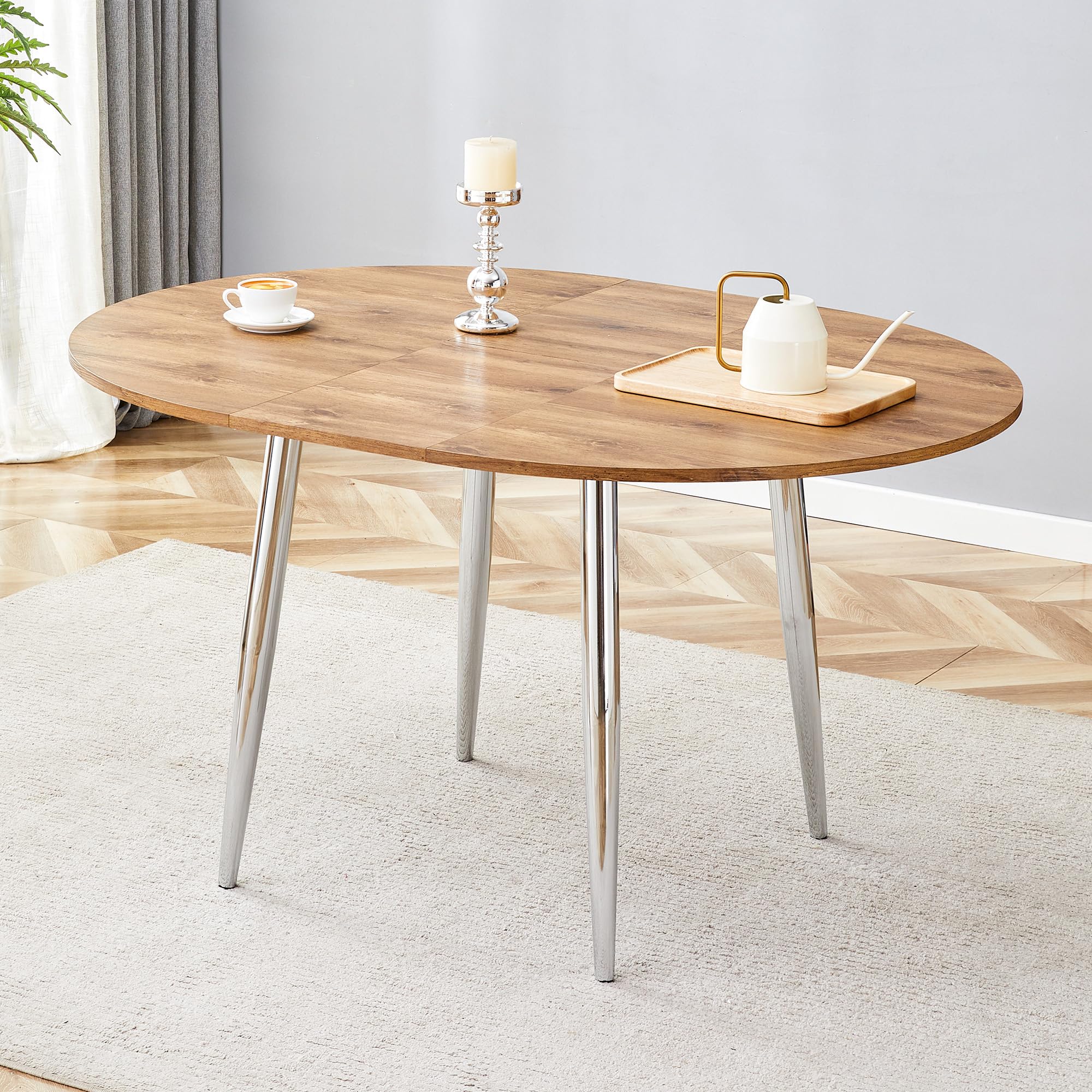 Tavolo da pranzo allungabile rotondo, 107-137 cm, estensibile in ovale, moderno