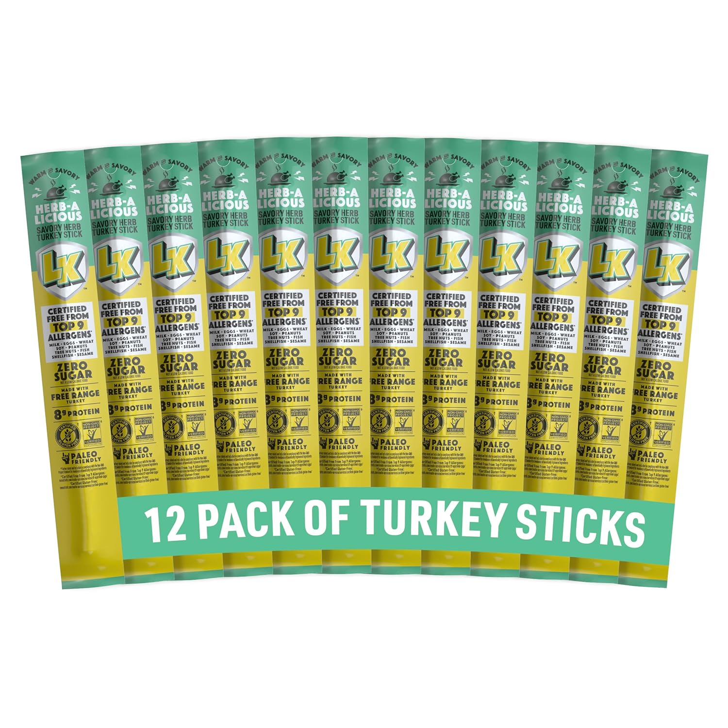 (Best By:01/24/2026)Lorissa's Kitchen Premium Free Range Jerky Sticks 12-Pack: Herb-A-Licious Turkey Flavor, 8g Protein, Certified Free from Top 9 Allergens, Halloween Snacks, Gluten-Free, Non-GMO, Zero Sugar, Keto