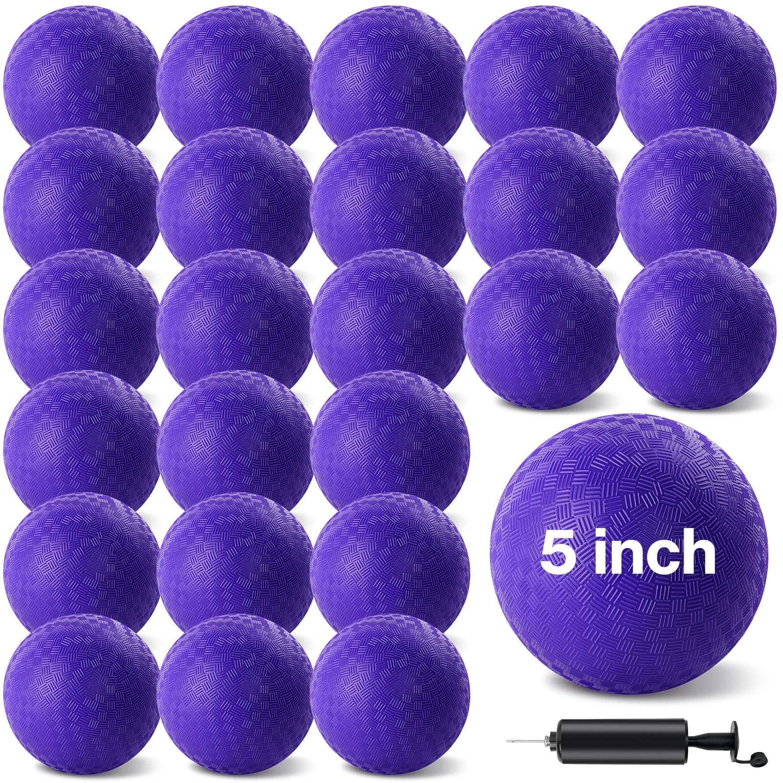 HSLCGF 24 Pcs Dodgeballs 5 Inch Playground Ball Purple Kickball Inflatable Rubber Handball Bouncy Dodge Ball with 1 Hand Pump for Outdoors Ball Games Gym Camps Picnic (Purple)