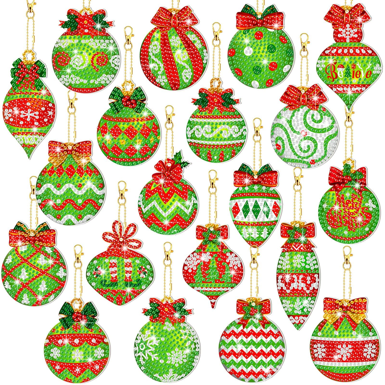EFNHJF5 20 Stück Diamond Painting Weihnachten Anhänger,Weihnachtskugeln Anhänger, Diamond Painting Schlüsselanhänger für Kinder Weihnachtendeko und Geschenk