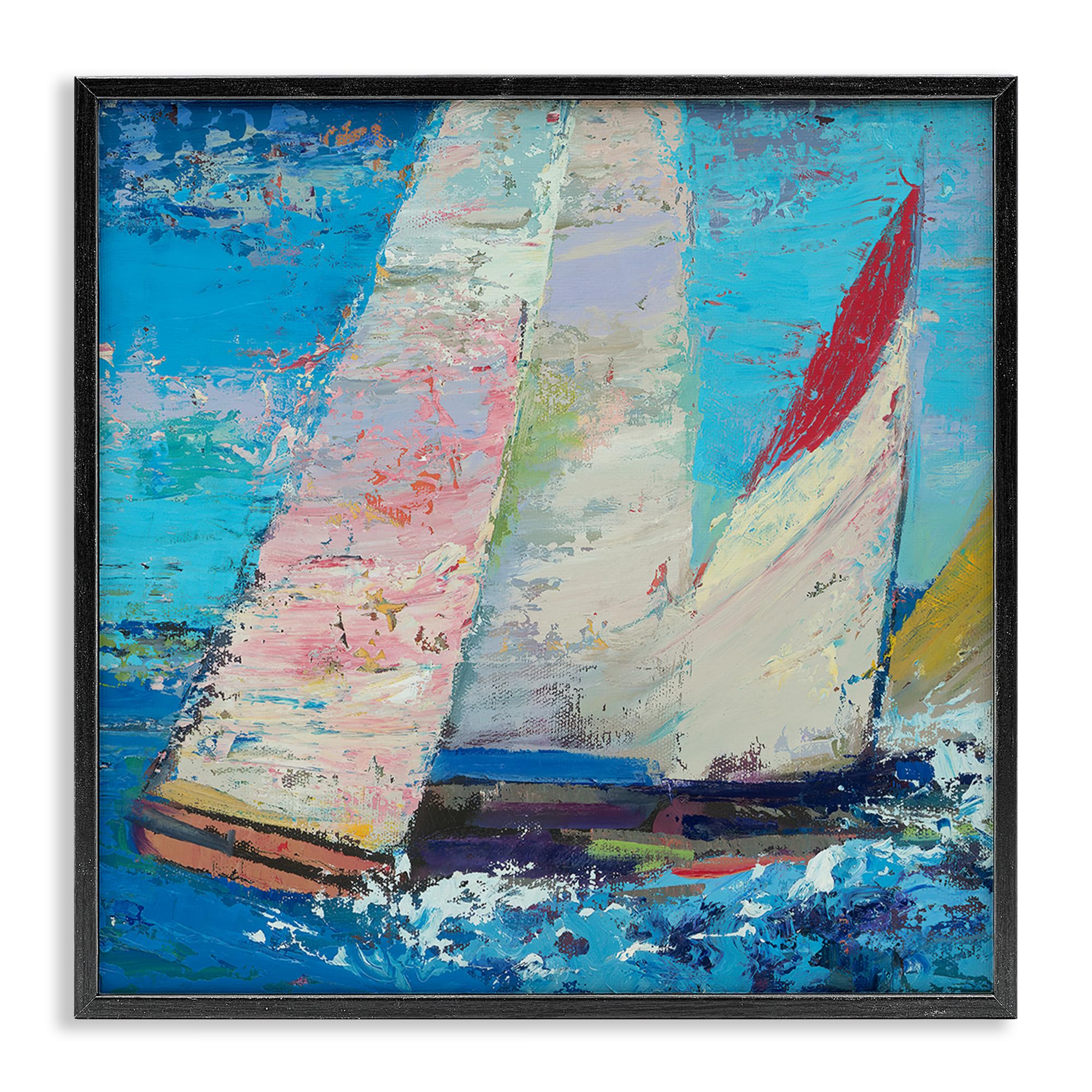 Stupell Industries Midnight Black (Textured) 'Expressive Sailboats On Waves'| Framed Giclee Art