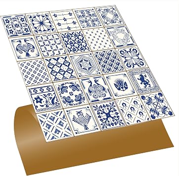 Tink Kendinden Yap kanl  Zemin Duvar Sticker, Fayans Kaplama PVC Karo Modern Mavi Karo Desenli 30x30 cm 11 Adet / 1 m