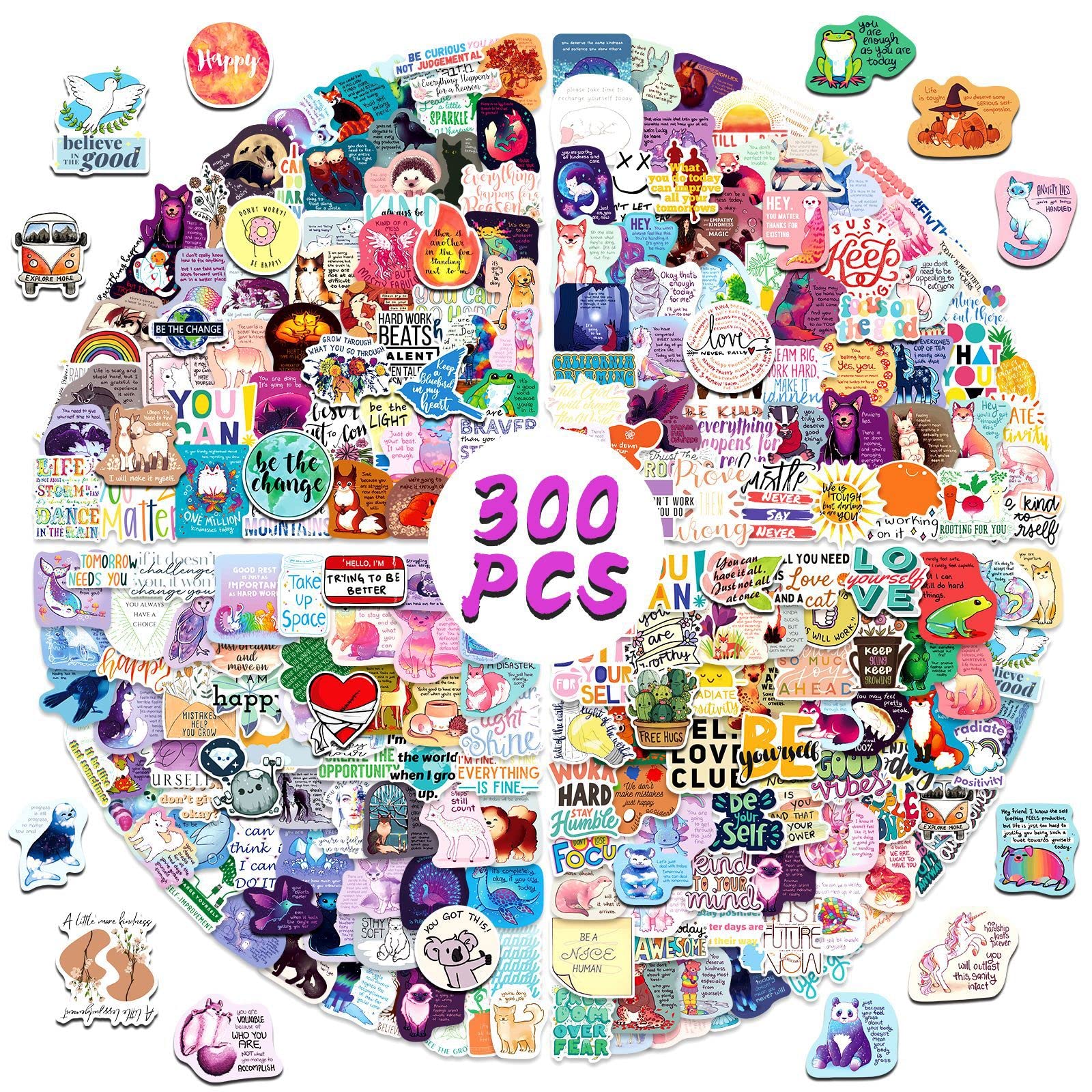 300Pcs Positive Inspirational Words Stickers Pack, Motivational Quotes Decals for Kids Teens, Adults, Schools, Rewards