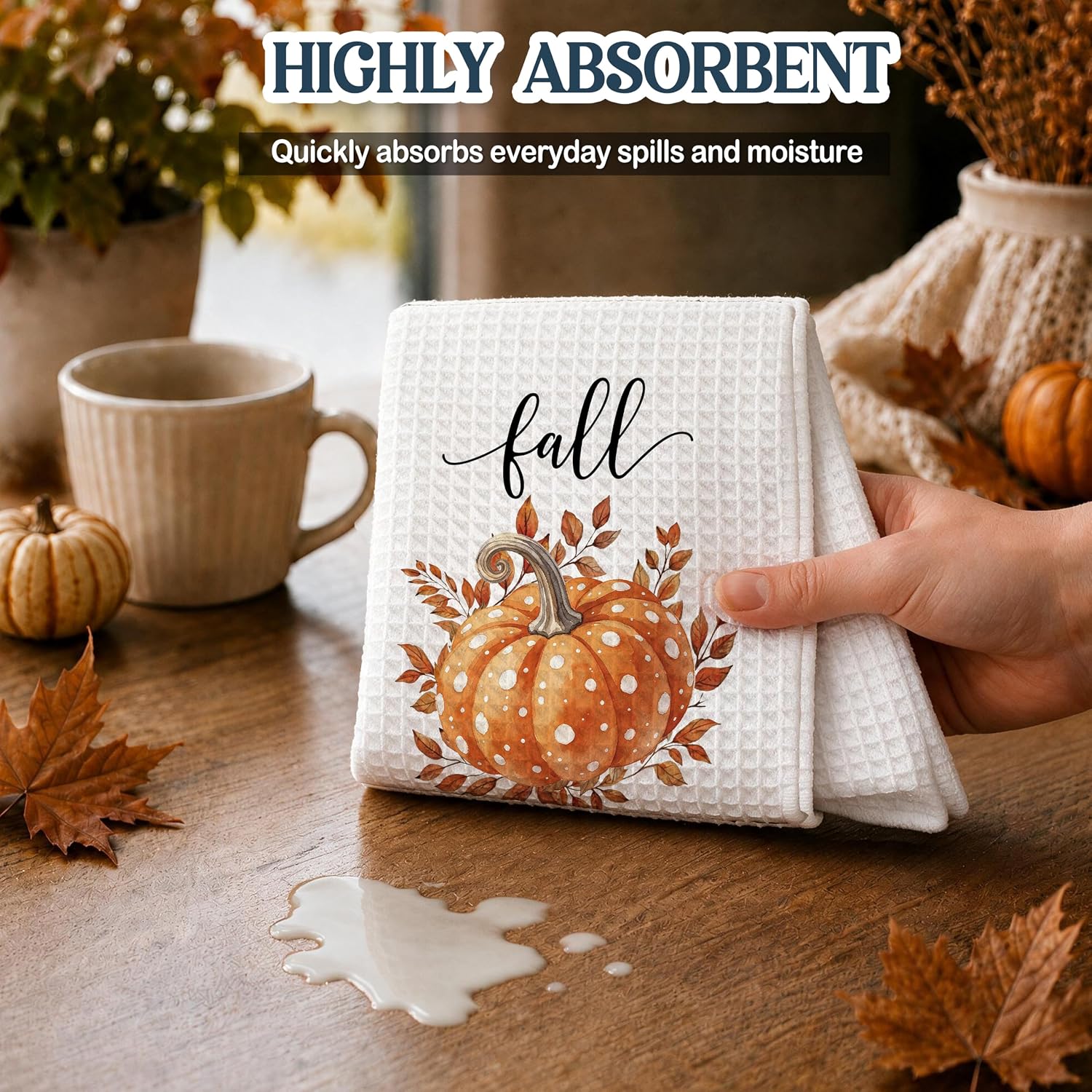 Fall Pumpkin Dish Towel for Kitchen, Thanksgiving Tea Towels-A02
