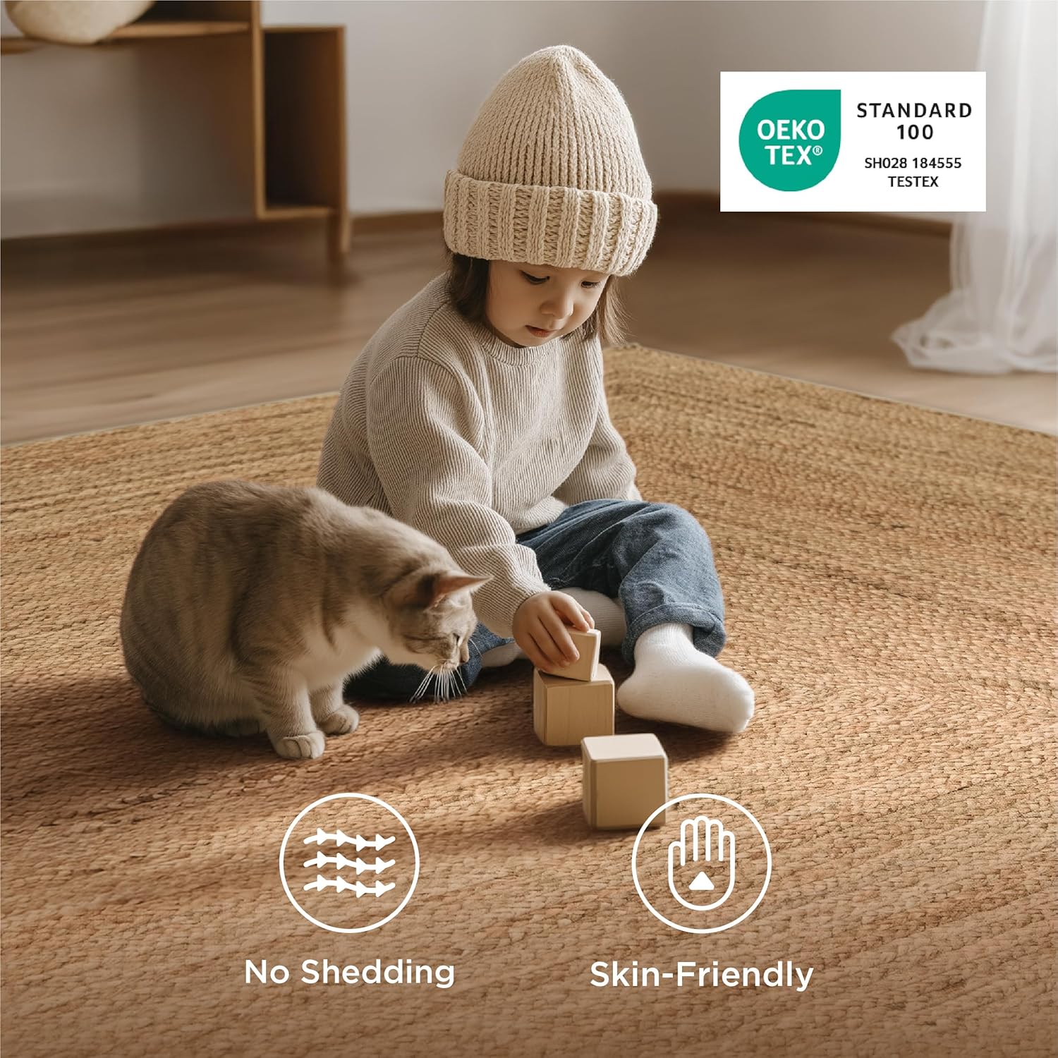 Bedsure 8x10 Printed Jute-Look Rug for Living Room, Machine Washable Rugs, Jute-Look Rug, Non-Slip Backing, Non-Shedding 8'x10' 09 - Printed Jute