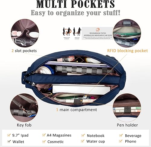 Miniatura 6 de VOLGANIK ROCK - Bolso RFID para mujeres, de tela, nailon, con múltiples bolsillos, para viaje