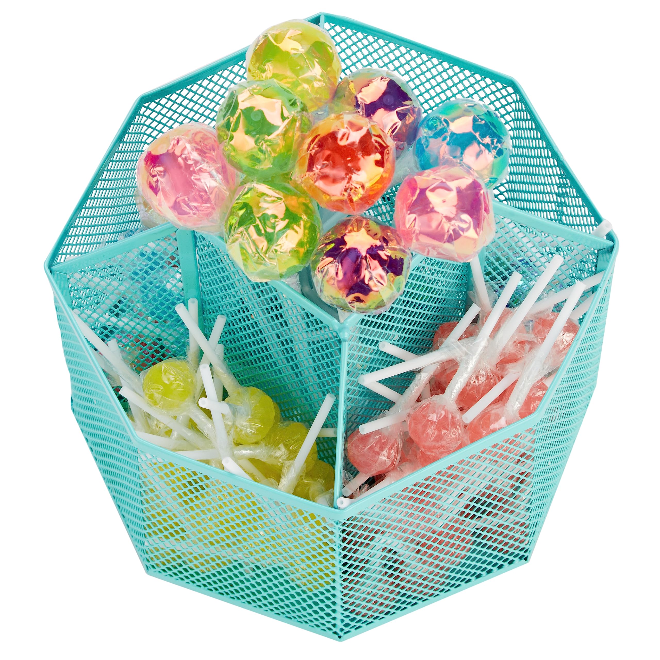 Annova Mesh Desk Organizer Rotate with 5 Compartments Spinning Tidy Candy/Pen Holder Office, Art Supply, Storage, Classroom - Image 4