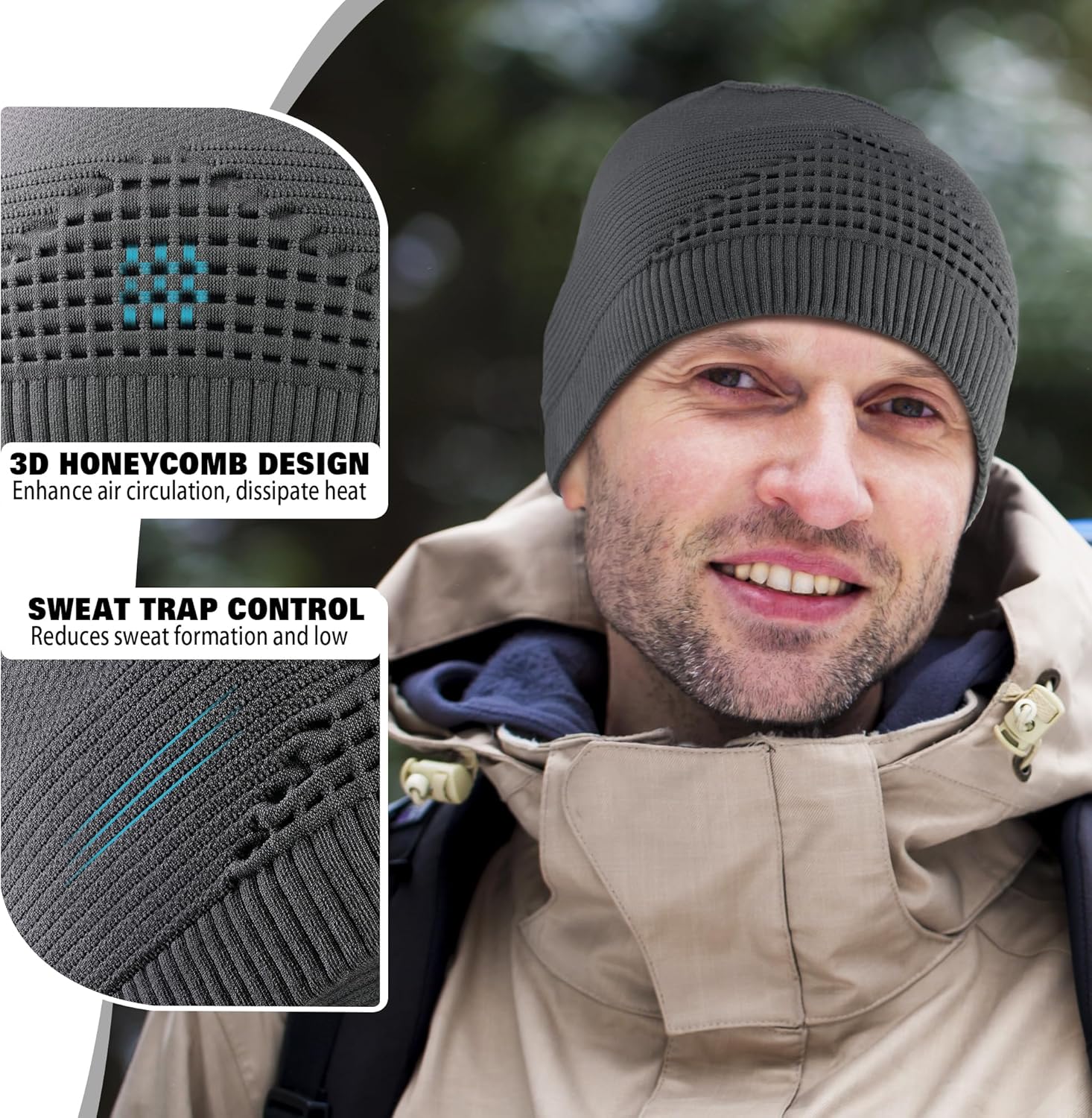 Skull Caps for Men Women Thermal Helmet Liner Mens Beanie Winter Running Hat for Skiing Walking Outdoor Sports - Image 4