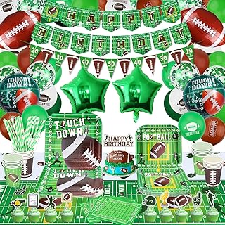 187 Pack Football Party Supplies Football Party Plates Set Football Party Decorations Includes Football Plates Tablecover Birthday Banner Cups Napkins Balloons for 20 Guests