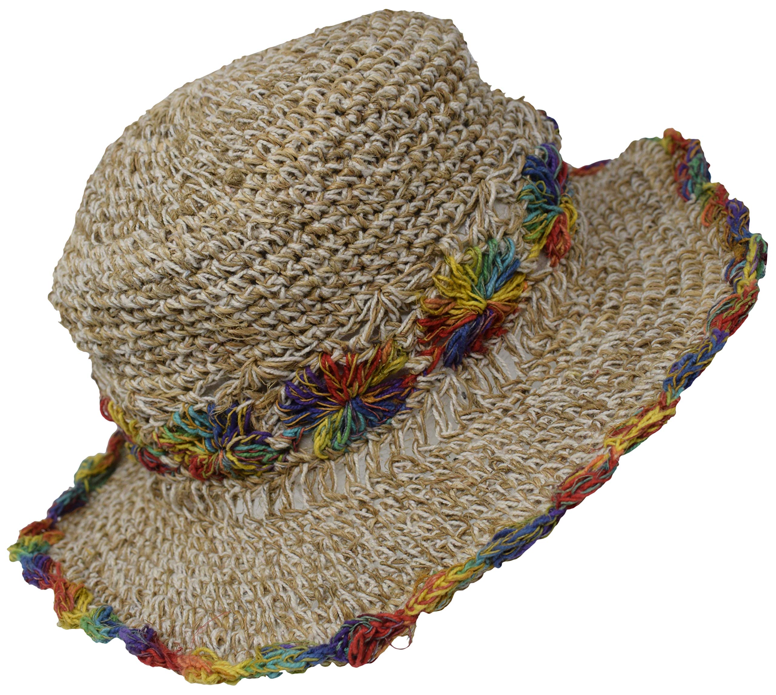 Gheri Sombrero de paja de algodón de cáñamo Panamá de ala ancha para verano, vacaciones, paja, colorido arco iris