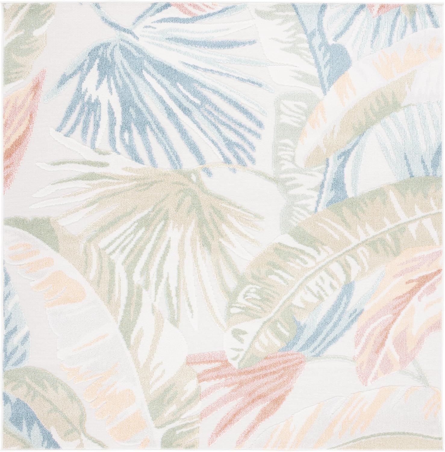 SAFAVIEH Washable Rug Outdoor Sarasota Collection - 6'7" Square, Light Green & Beige, Non-Shedding & Easy to Clean, Ideal for Patio, Backyard, Mudroom (SAR106W)