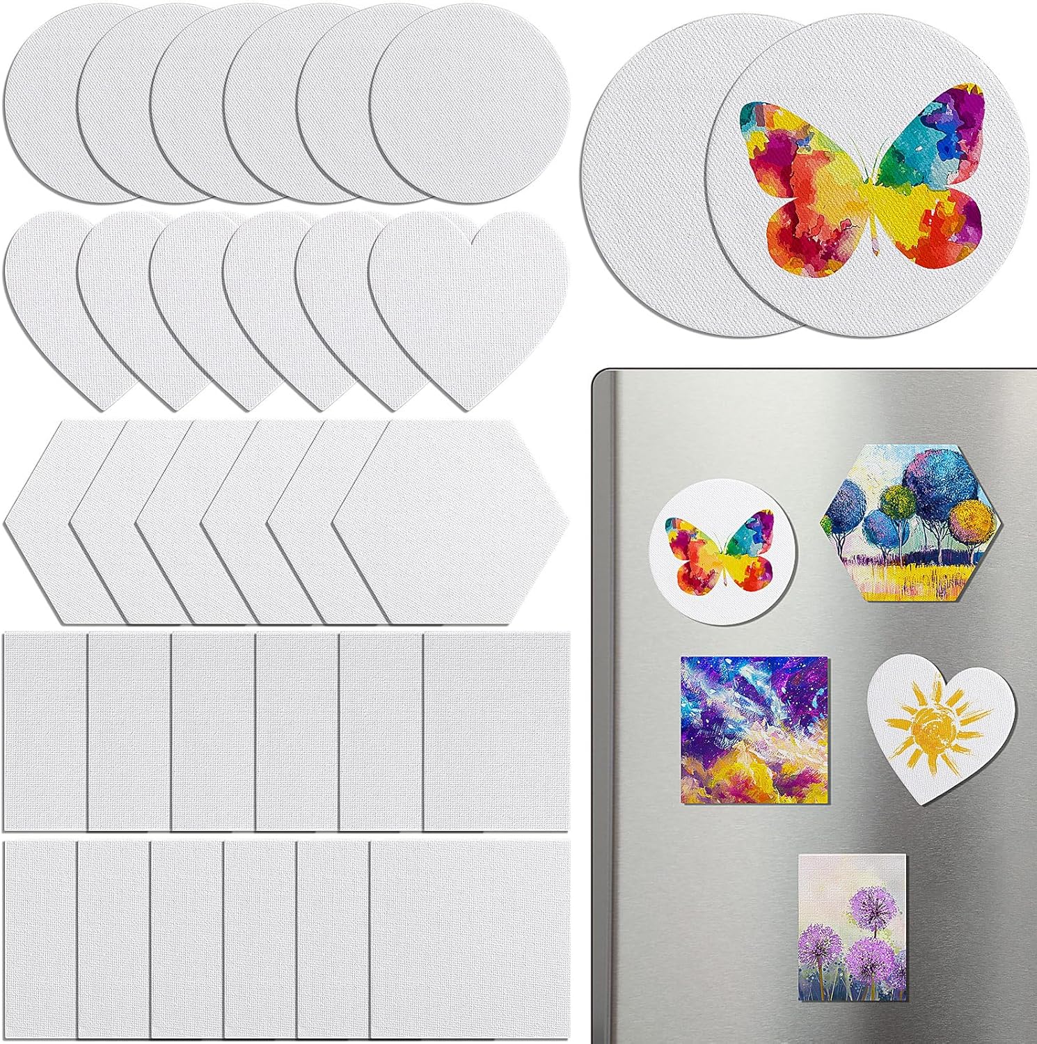 Engrowtic 30 Pcs Mini Magnetic Canvas Panel Boards - Various Size Magnetic Canvases for Painting Fridge Locker Art Crafts DIY, White