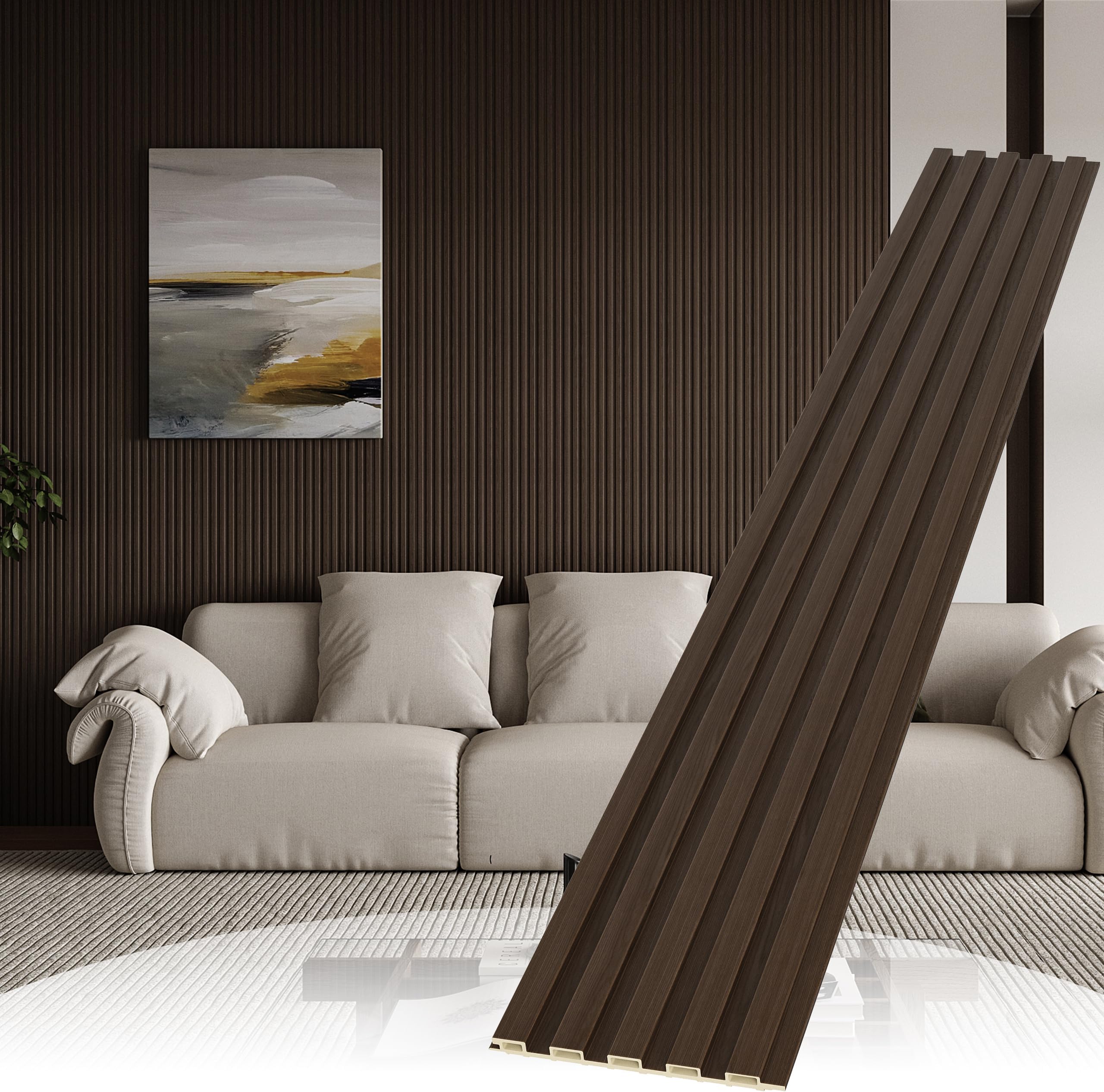 Slat Wall Paneling,8-Pack 3D WPC Wood Wall Panels,Acoustic Wall Panels for Interior Wall Decor,Living Room,Bedroom,Black Brown,95 x 6 in