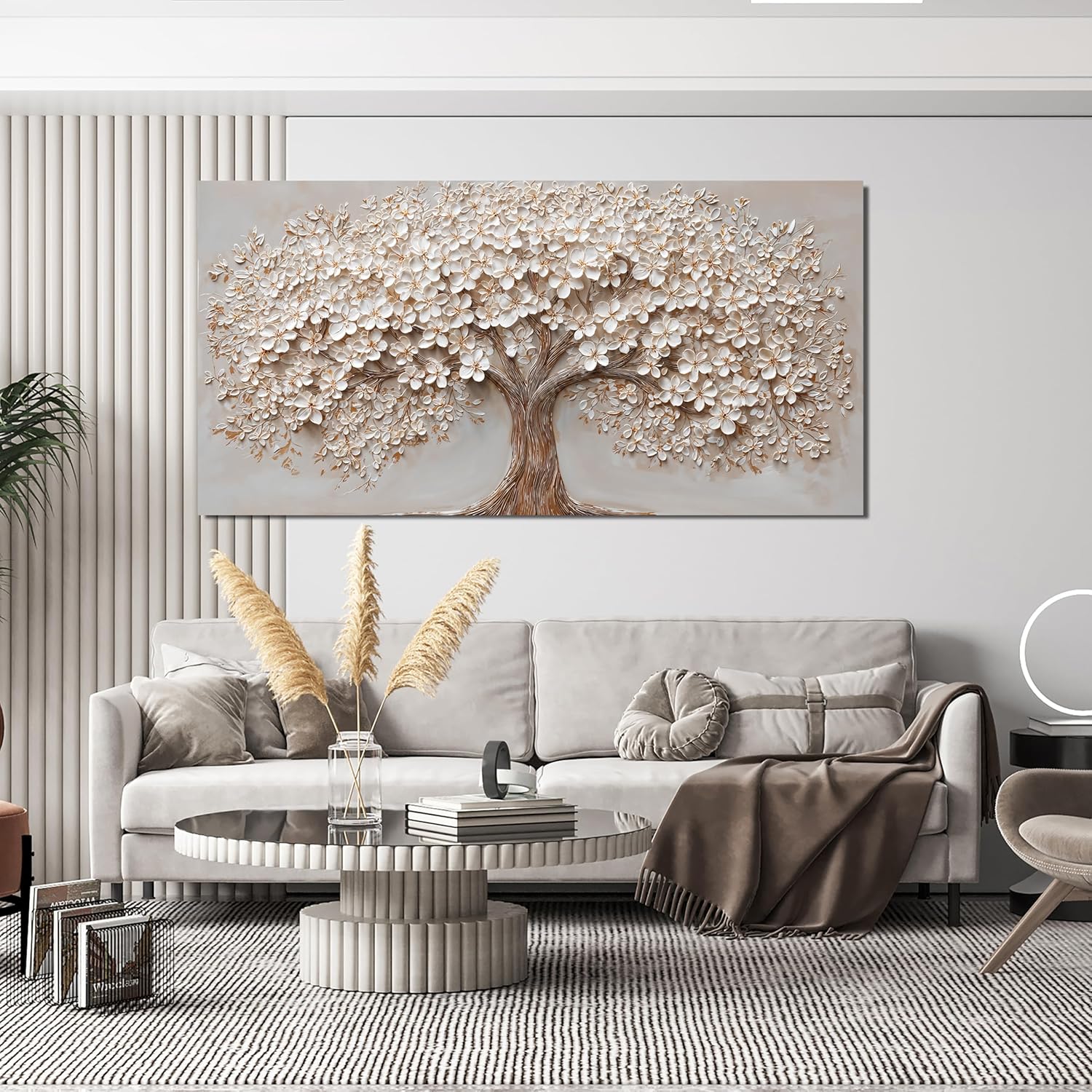 Canvas Wall Art Decor Botanical Wall Art Pictures for Living Room Canvas Art Wall Decor Tree of Life Wall Art Decor Modern Large White Wall Art Prints Artwork for Walls Bedroom Office Decor 24" X 48"