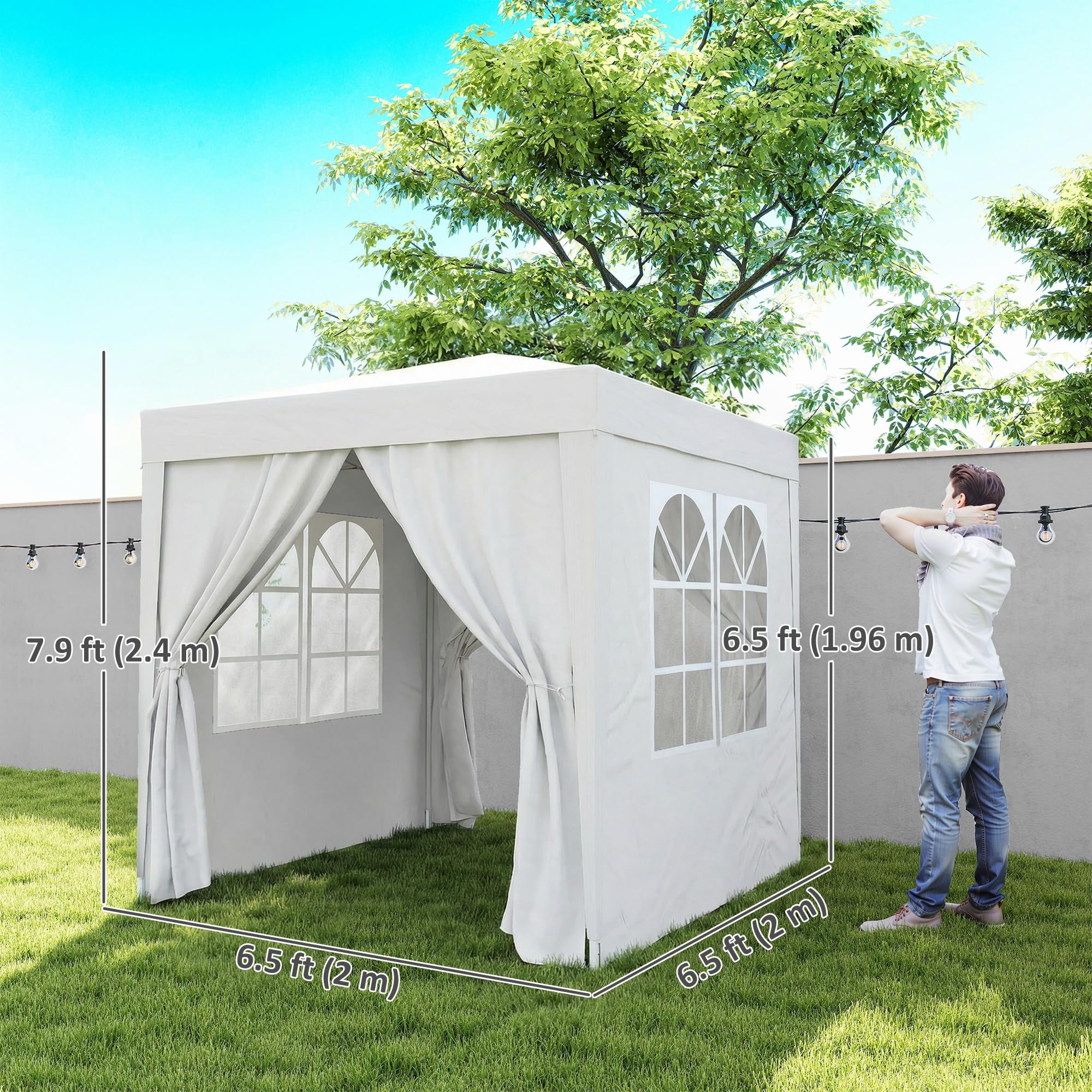 Outsunny 6.6'x6.6' Pop Up Canopy Tent with Sidewalls, Instant Sun Shelter Camping Gazebo with Carry Bag, for Outdoor, Garden, Patio, White — view 7