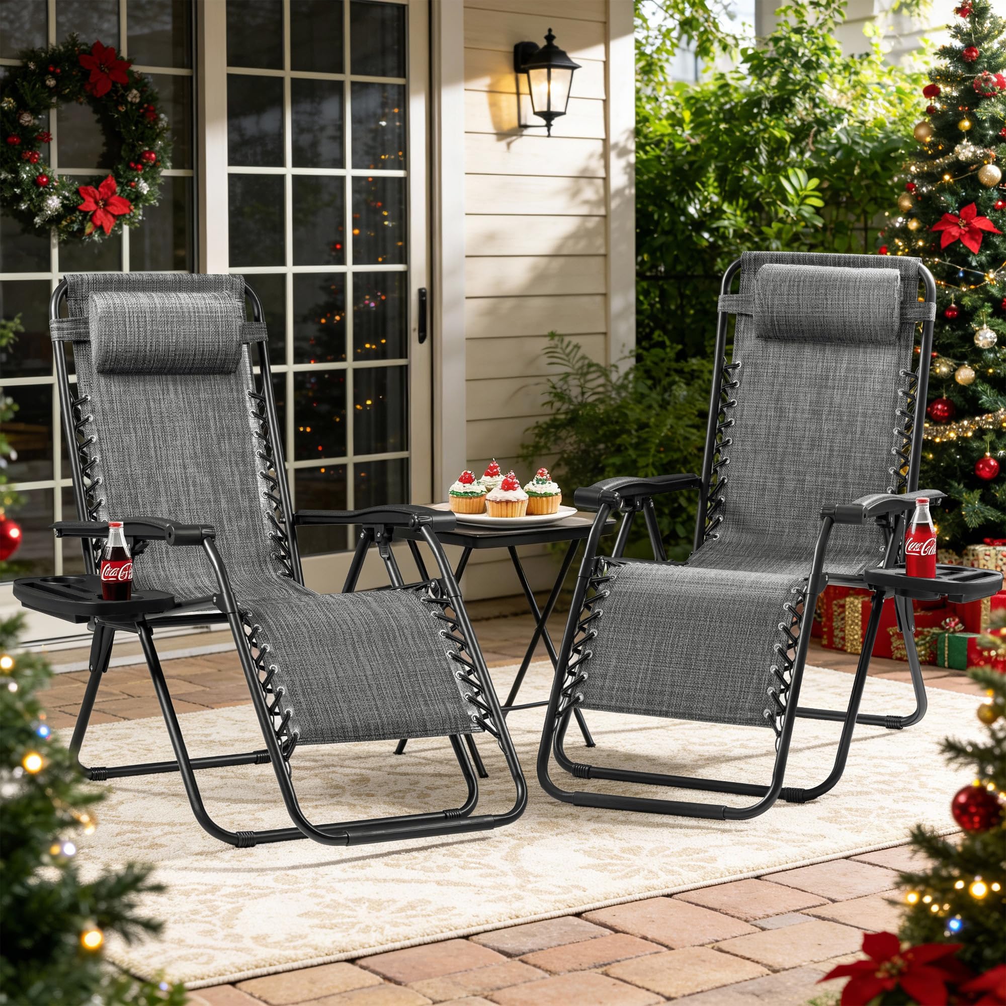 Flamaker Patio Zero Gravity Chair Outdoor Folding Lounge Chair Recliners Adjustable Lawn Lounge Chair with Pillow for Poolside, Yard and Camping (Grey)