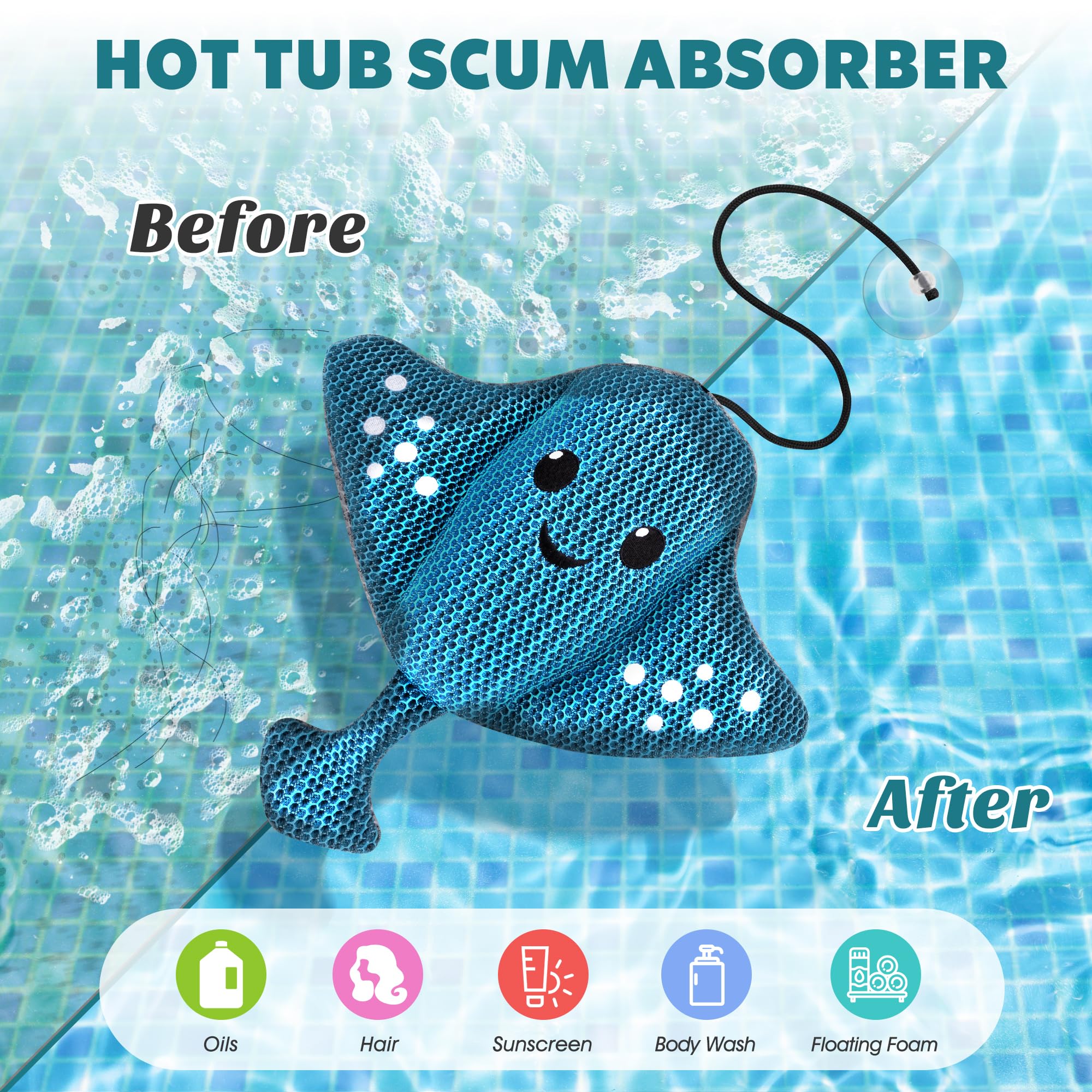 PELONI Hot-Tub-Scum-Absorber-Devilfish-Hot-Tub-Floating-Sponge-Scum-Remover Reusable-Scum-Bug-Hot-Tub-Oil-Scum-Absorbing-Sponge Keep Water Cleaner Spa & Pool Bath Scum-Hot-Tub-Accessories Adults Kids