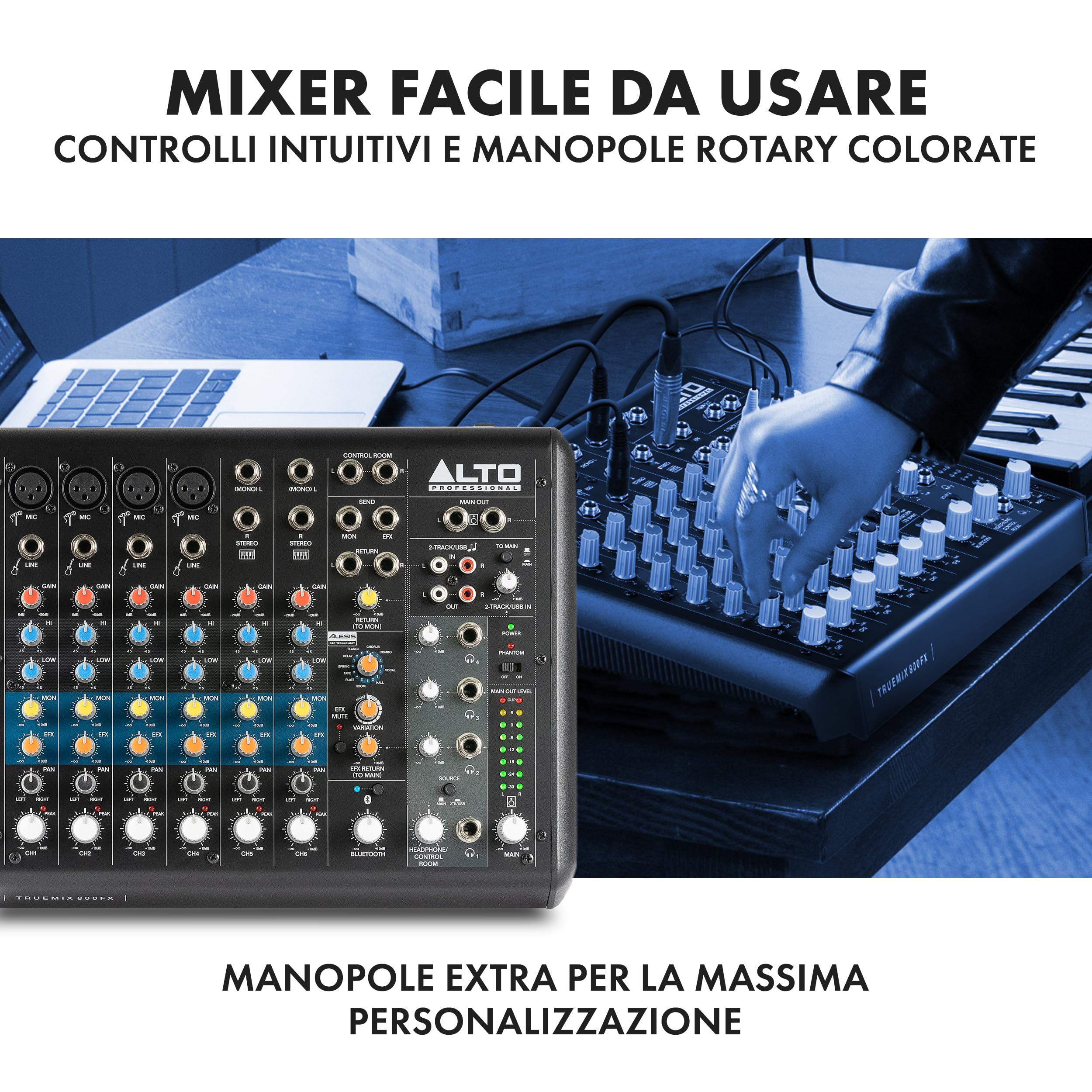 ALTO TrueMix 800FX - Mixer Audio Con 4 Ingressi XLR Microfonici, Interfaccia USB Audio e Bluetooth Per Podcast, Live, Registrazione, DJ, Mac e Windows