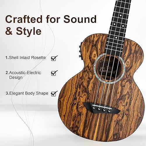 Miniatura 2 de Caramelo 26 pulgadas CT905 All Butterfly Bocote - Ukelele eléctrico tenor de madera, kit de ukelele profesional para principiantes, paquete de