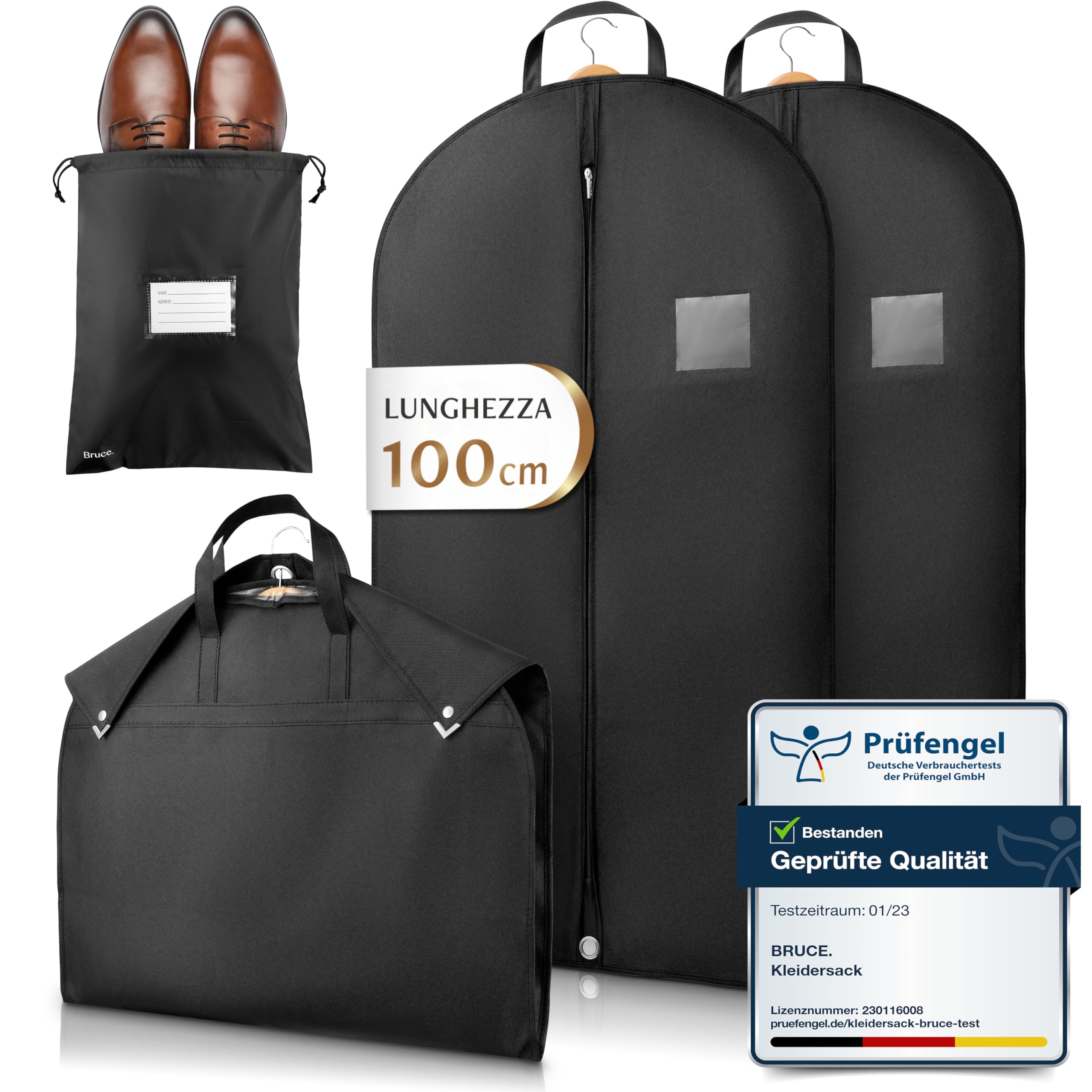 Einfeben Set 3 Sacchi Per Abiti Con Borsa Scarpe – 100x60 Cm – Nero – Impermeabili E Traspiranti