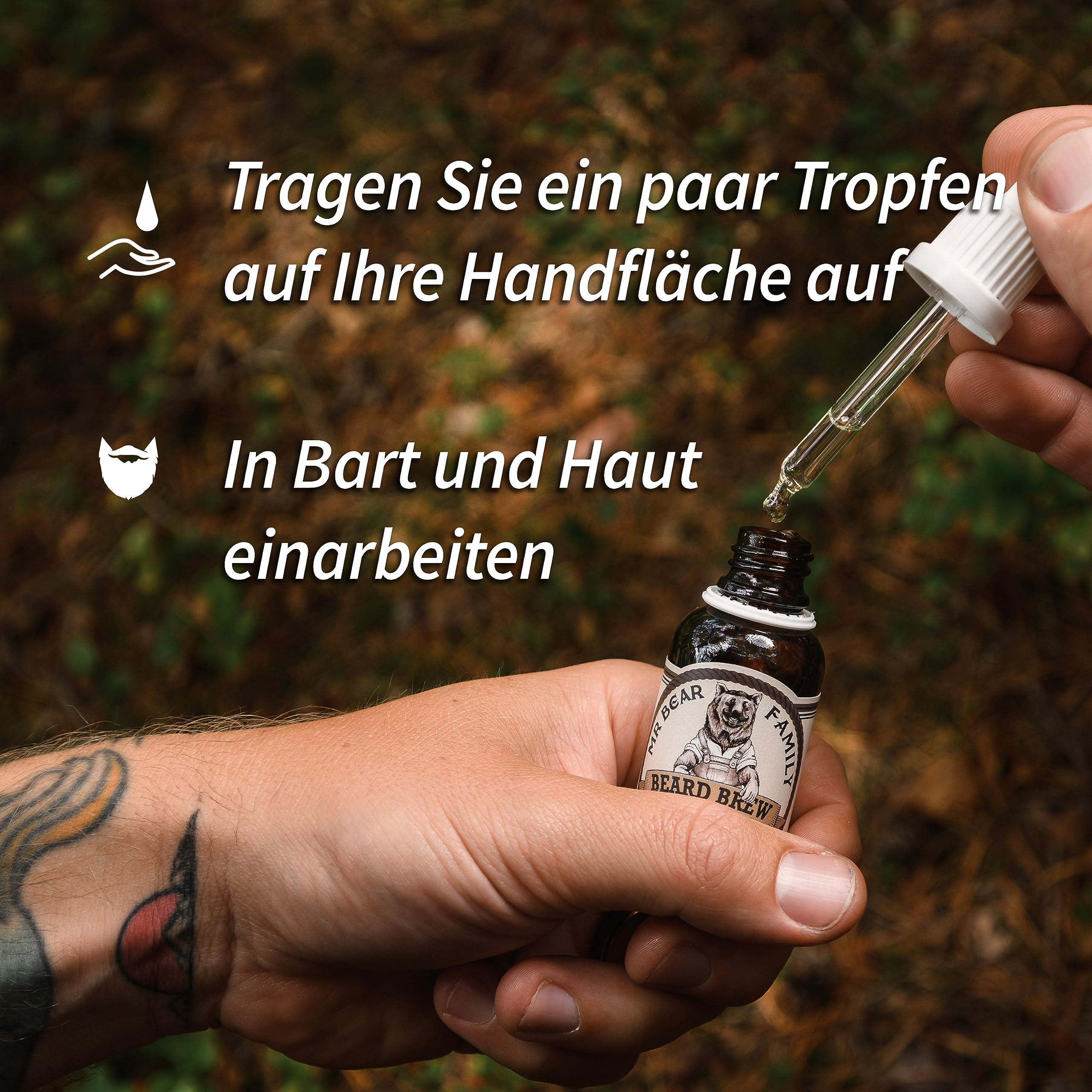 Mr Bear Family Bartöl Herren - Woodland - pflegt und unterstützt Bart Wachstum - nährreiches Bartpflege Öl mit Jojoba und Argan - Bart Öl Man - Moisturizer Beard Oil for Men 30ml