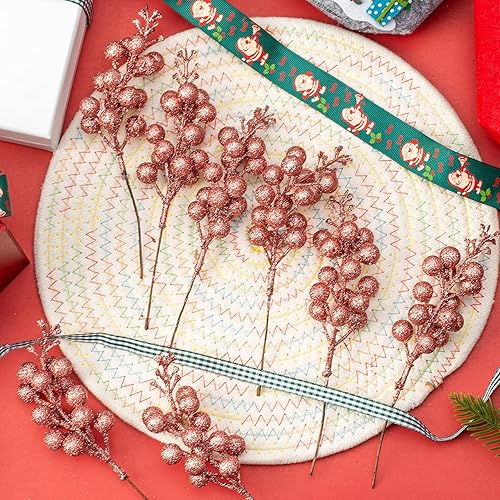 Vista 24 de Crafare Paquete de 24 tallos de bayas con purpurina de Navidad artificiales para relleno de árbol de Navidad, coronas, manualidades, decoración