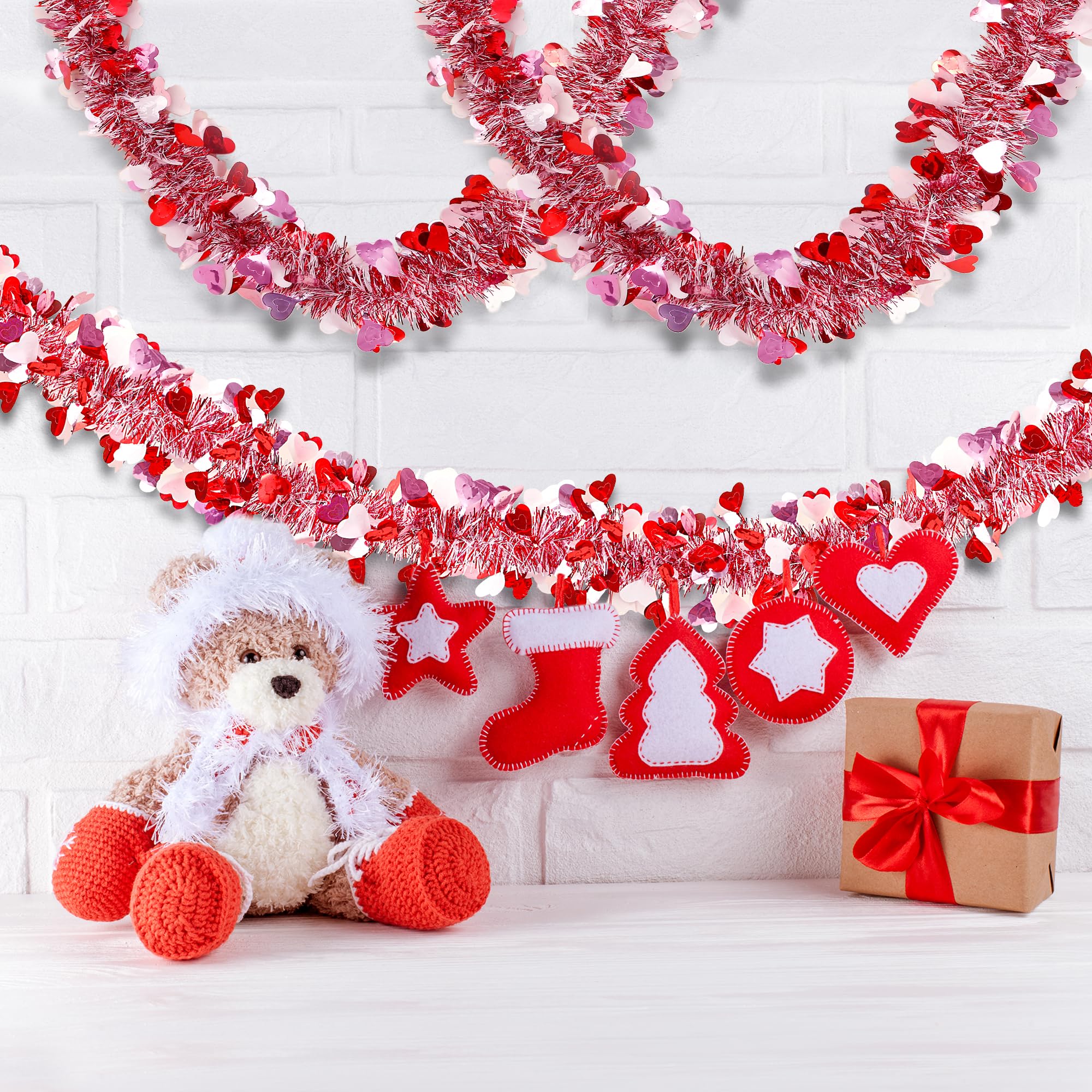 Sggvecsy Lametta-Girlande, Herz-Girlande, rosa, rot, weiß, metallisch, gedrehte Girlande, glänzende Deckendekoration, für Valentinstag, Party, Jahrestag, Geburtstag, Urlaub, Innenbedarf