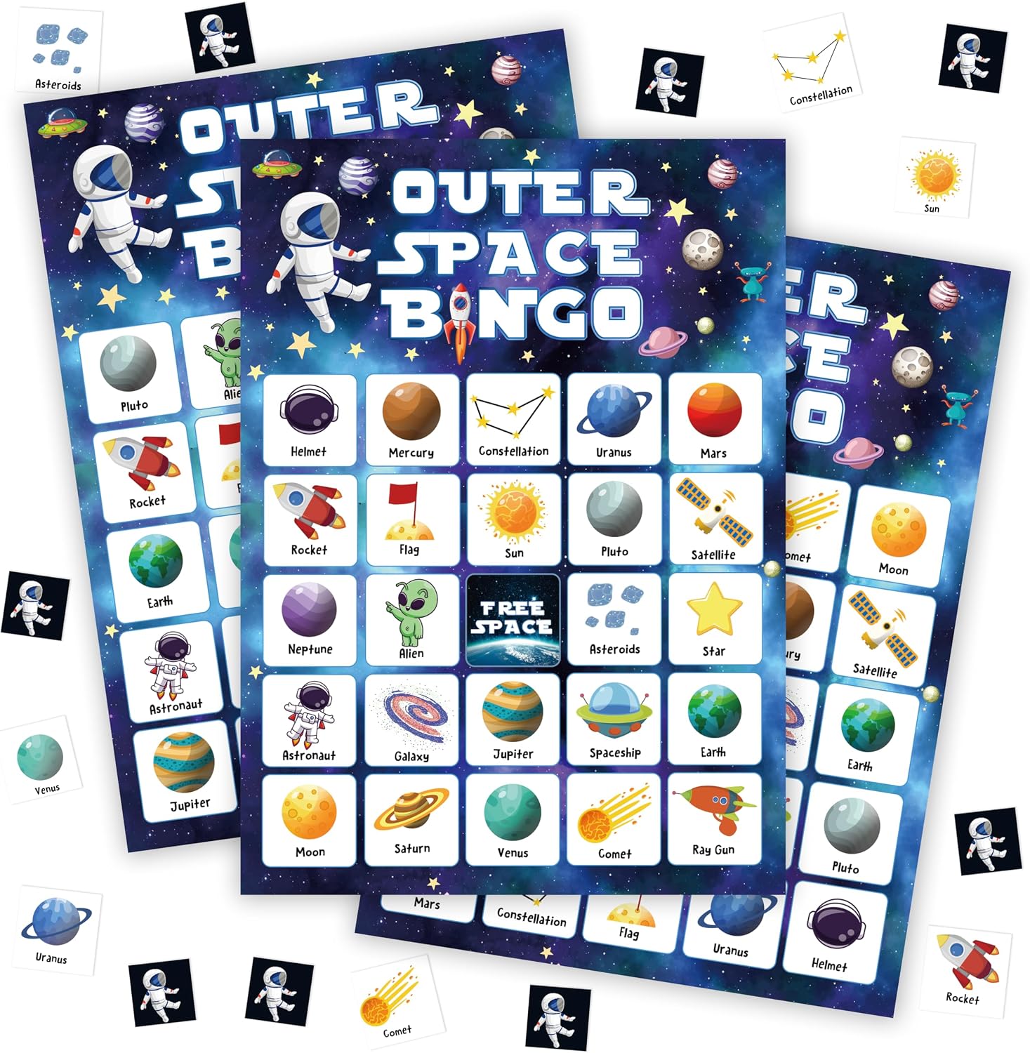 Outer Space Bingo Games For Adults, Solar System Party Bingo Game Set ...