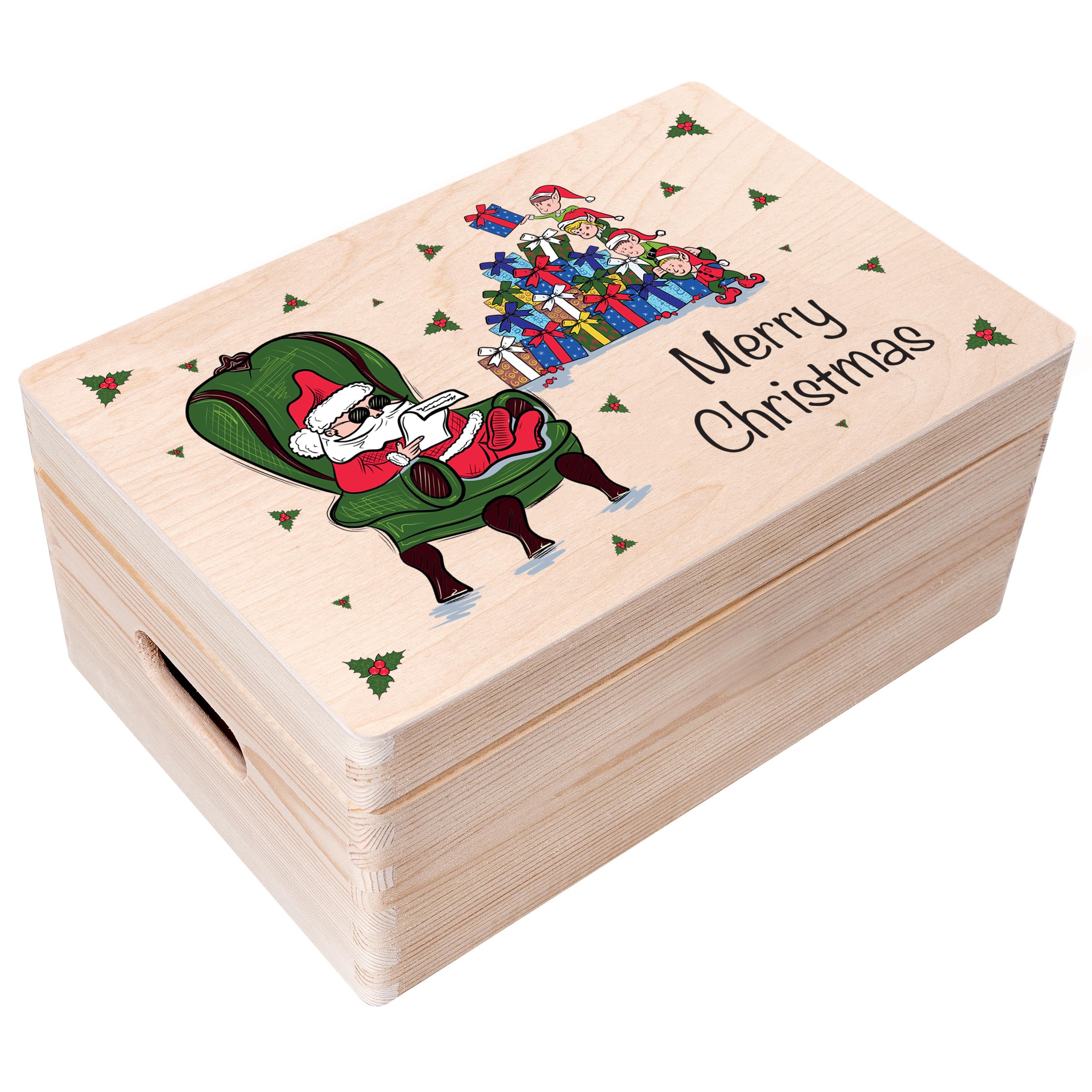 Creative Deco Women's Beige Personalised Gifts Any Text Gift Christmas For Men, Girls Or Boys - Xmas Santa | Unique Wish Custom Xmas Gift Box | Customised Wooden Storage Box | Empty Christmas Eve Box
