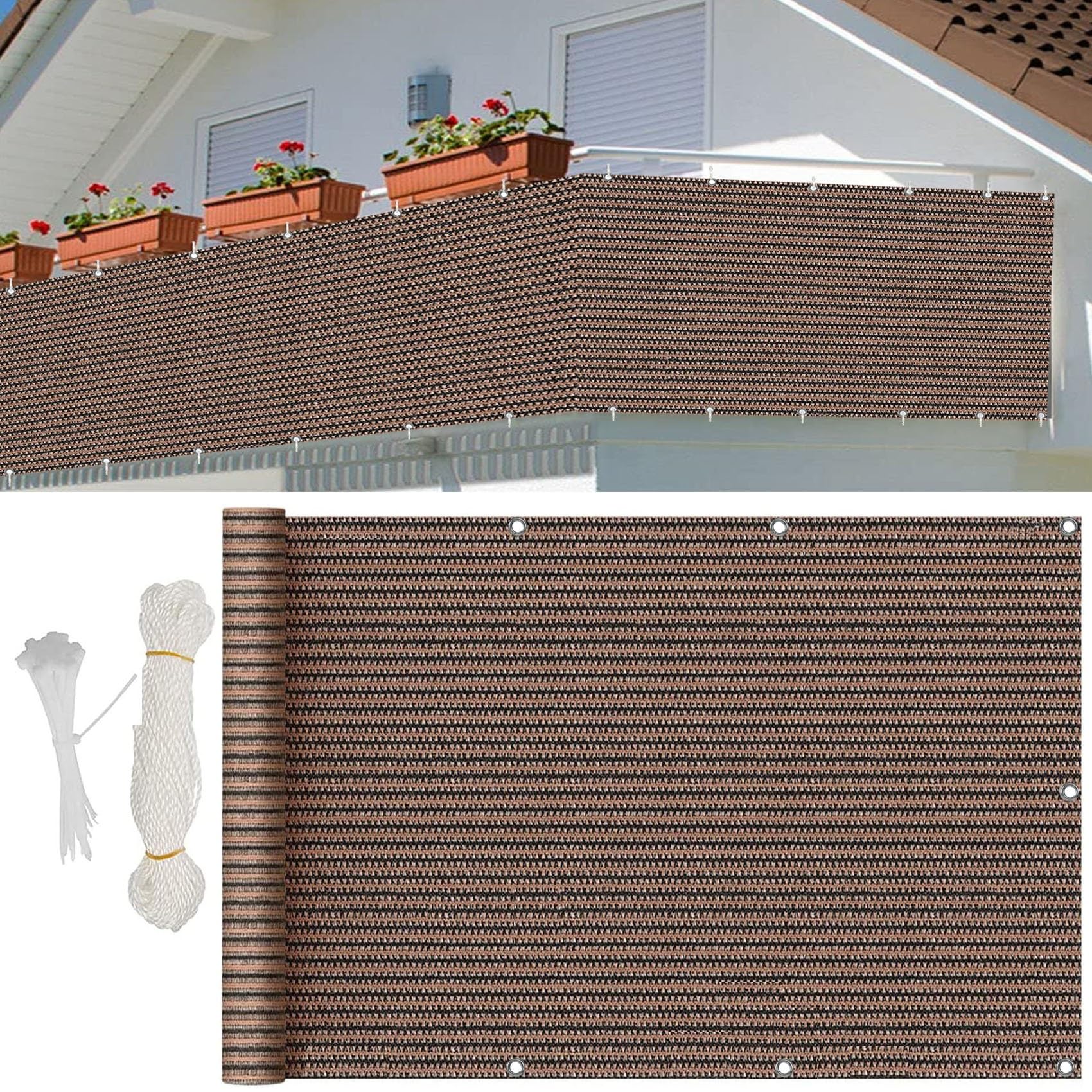WQPMNYG 120x700cm Balcony - Opaque Wind Protection Fencing Material UV Resistant Ideal for Patio and Outdoor Spaces Brown Color