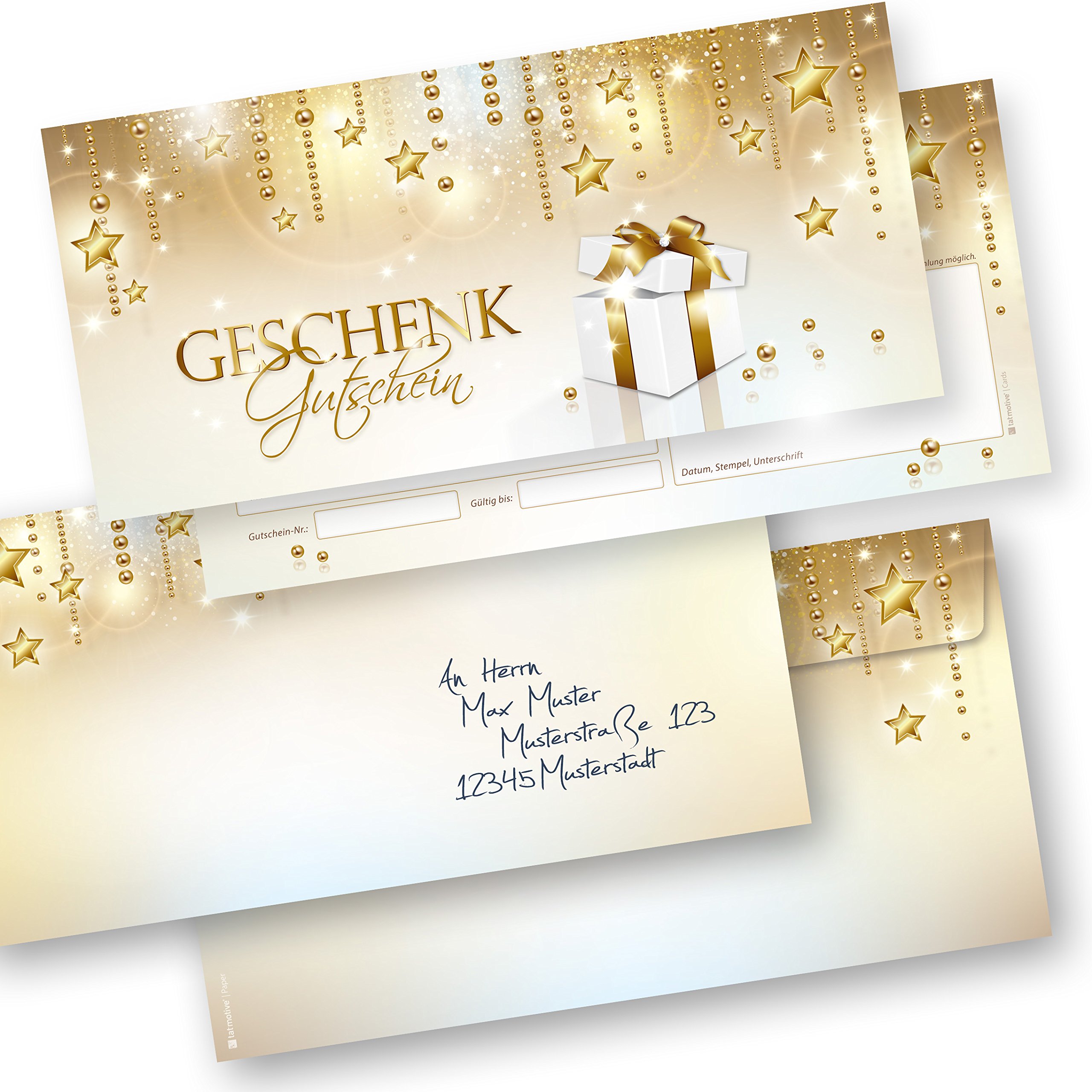 tatmotive Geschenkgutscheine Weihnachten Stardreams (250 Sets) Gutscheine Weihnachten Gutscheinkarten mit Umschläge für Kunden für Firma Gewerbe